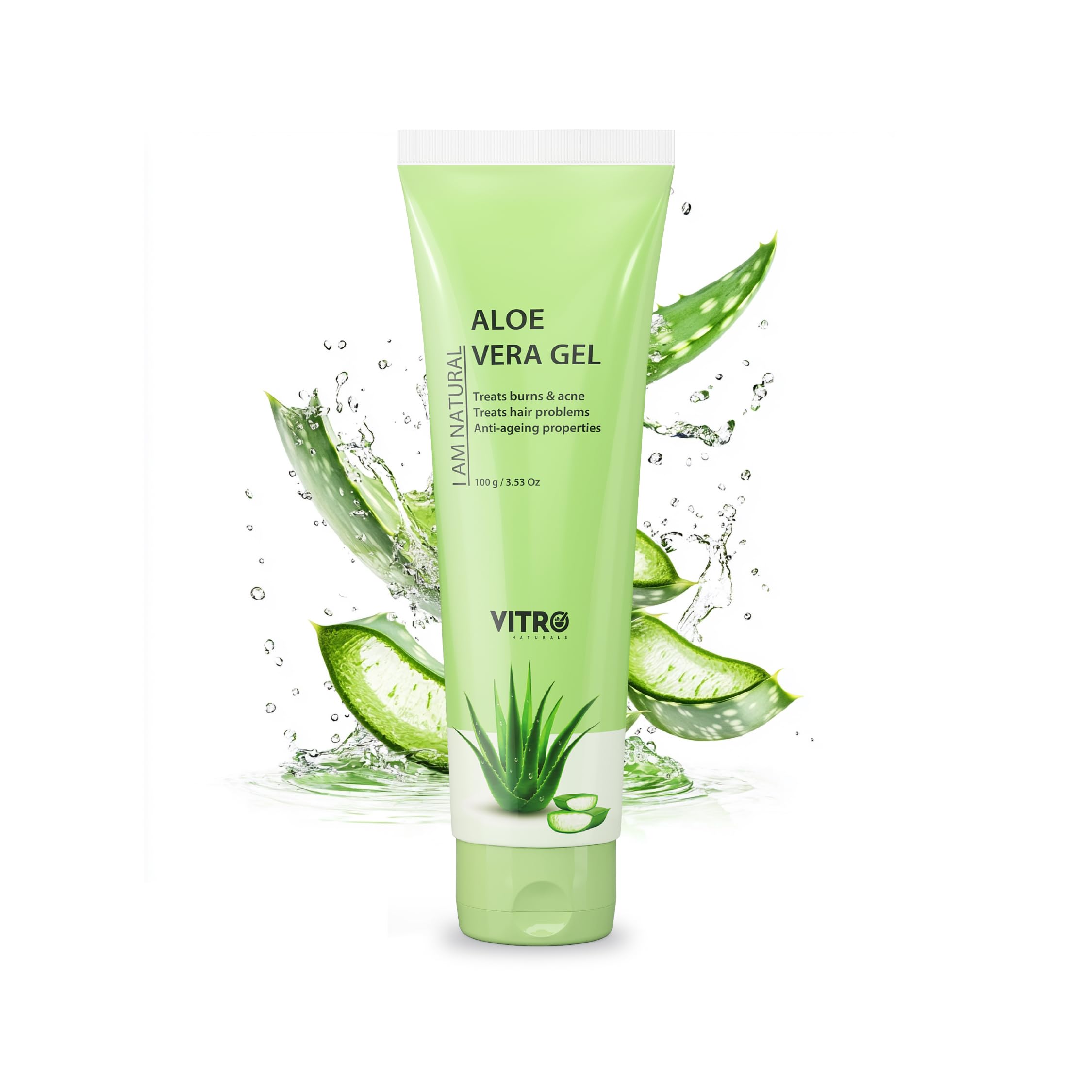 Organic Aloe Vera Gel for Face, Skin & Hair Care - Vitamin E, Rosemary & Cucumber Extract - 100ml - Hydrating Moisturizer for Sunburn Relief, Acne Treatment & Hair Growth - Perfect for Daily Skincare Routine & After Sun Care