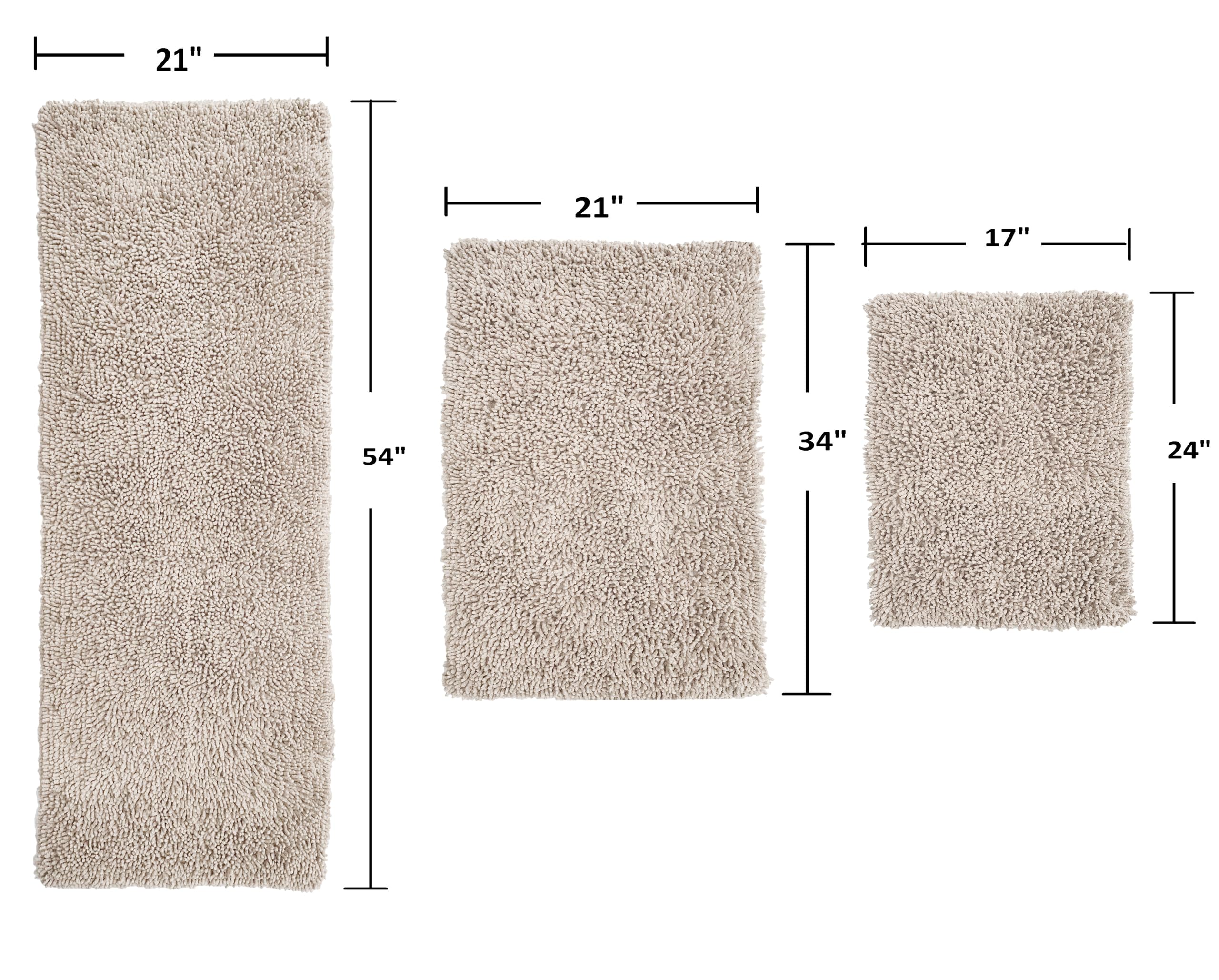 Premium 100% Cotton Bath Rug Set - Ultra Soft & Absorbent Non-Slip Bathroom Mats, Washable Kitchen Floor Mats with Runner (3-Piece Set, Ivory) - Perfect for Bathroom, Kitchen & Entryway Decor