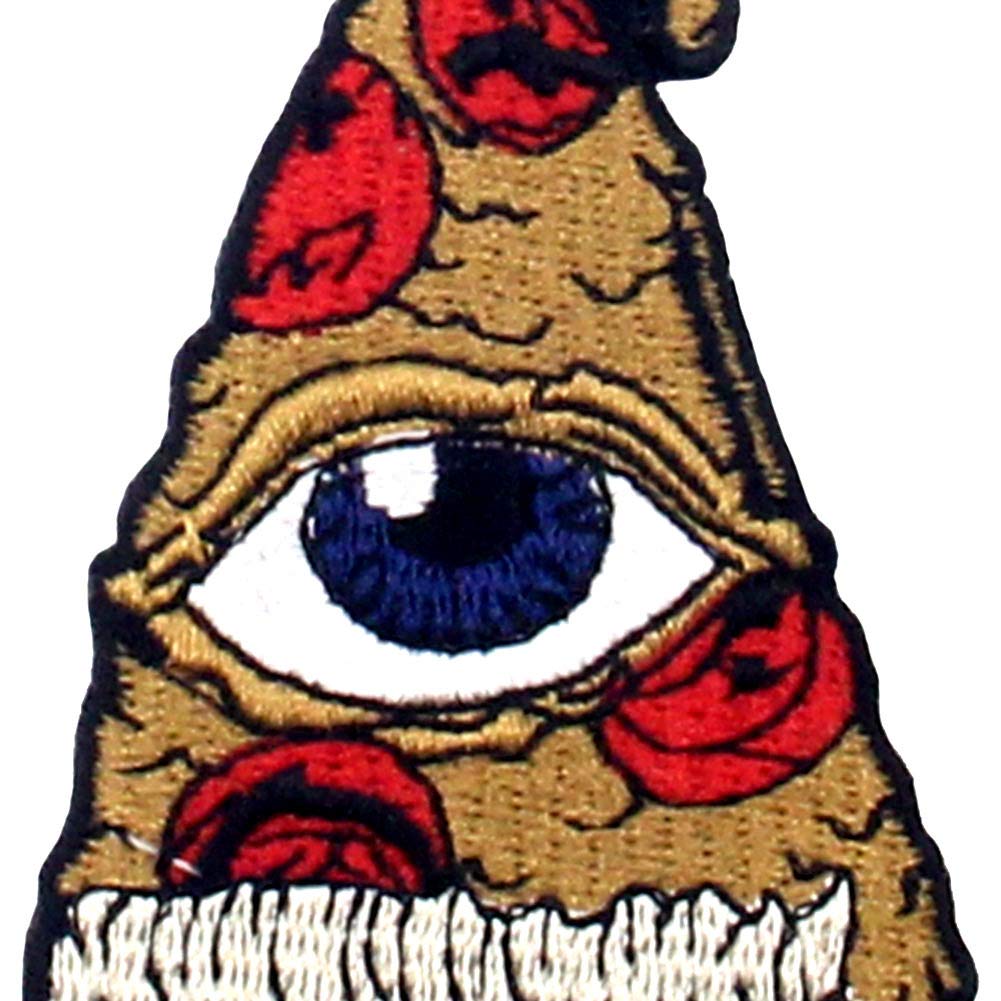 All Seeing Eye Pizza Patch - Embroidered Iron On & Sew On Emblem for DIY Clothing, Jackets, Bags - Perfect for Halloween Costumes & Gothic Fashion