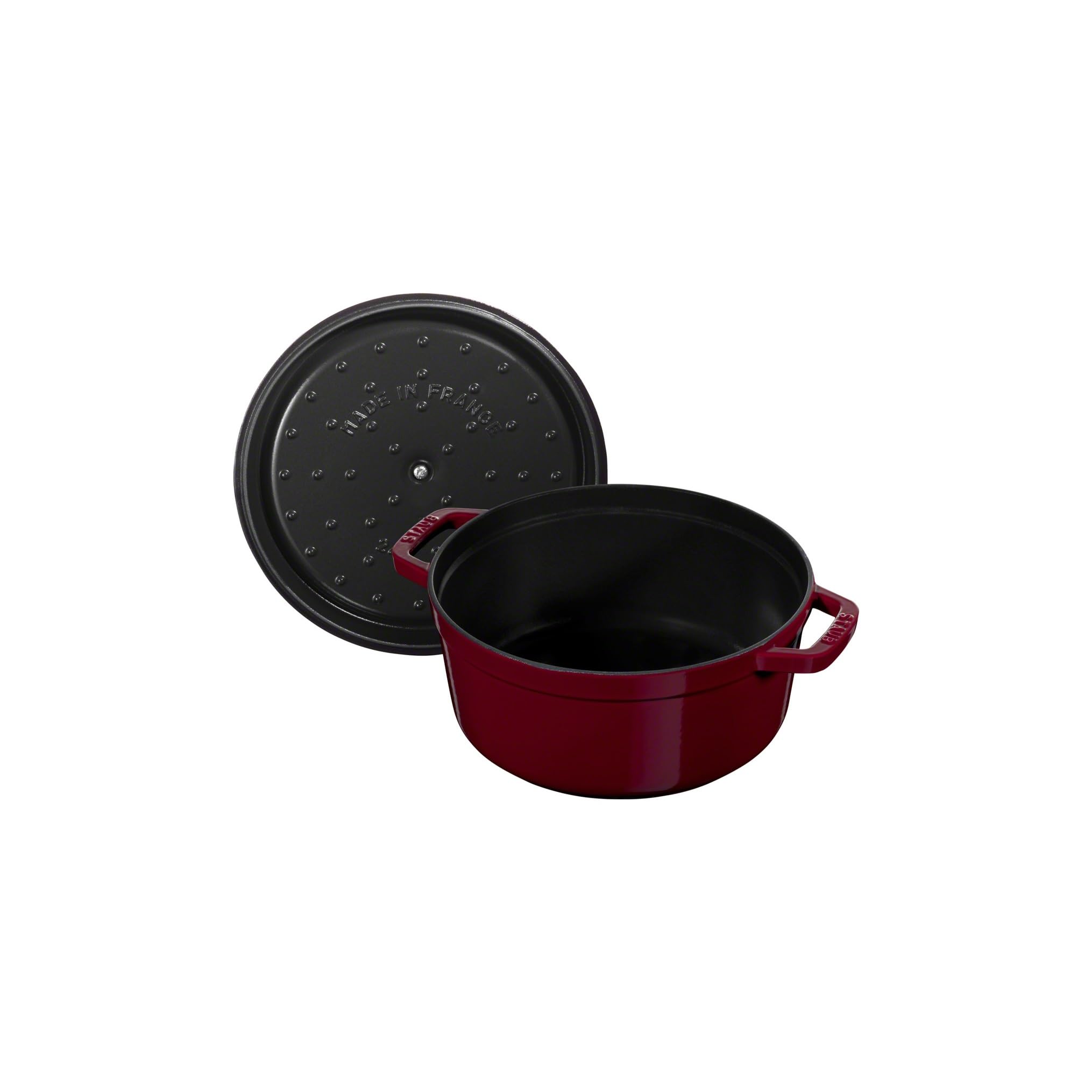 STAUB 40502-294-0 Round Cocotte, 3.8 Quart Enameled Cast Iron Dutch Oven, Cherry Red (Bordeaux) - Perfect for Braising, Stewing & Slow Cooking Soups