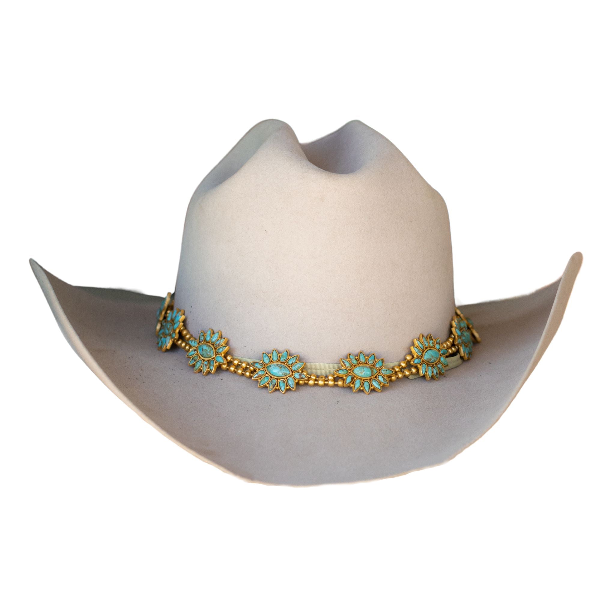 Handmade Squash Blossom Turquoise Hat Band - Western Style Accessory for Cowboy Hats, Boho Fashion & Music Festivals