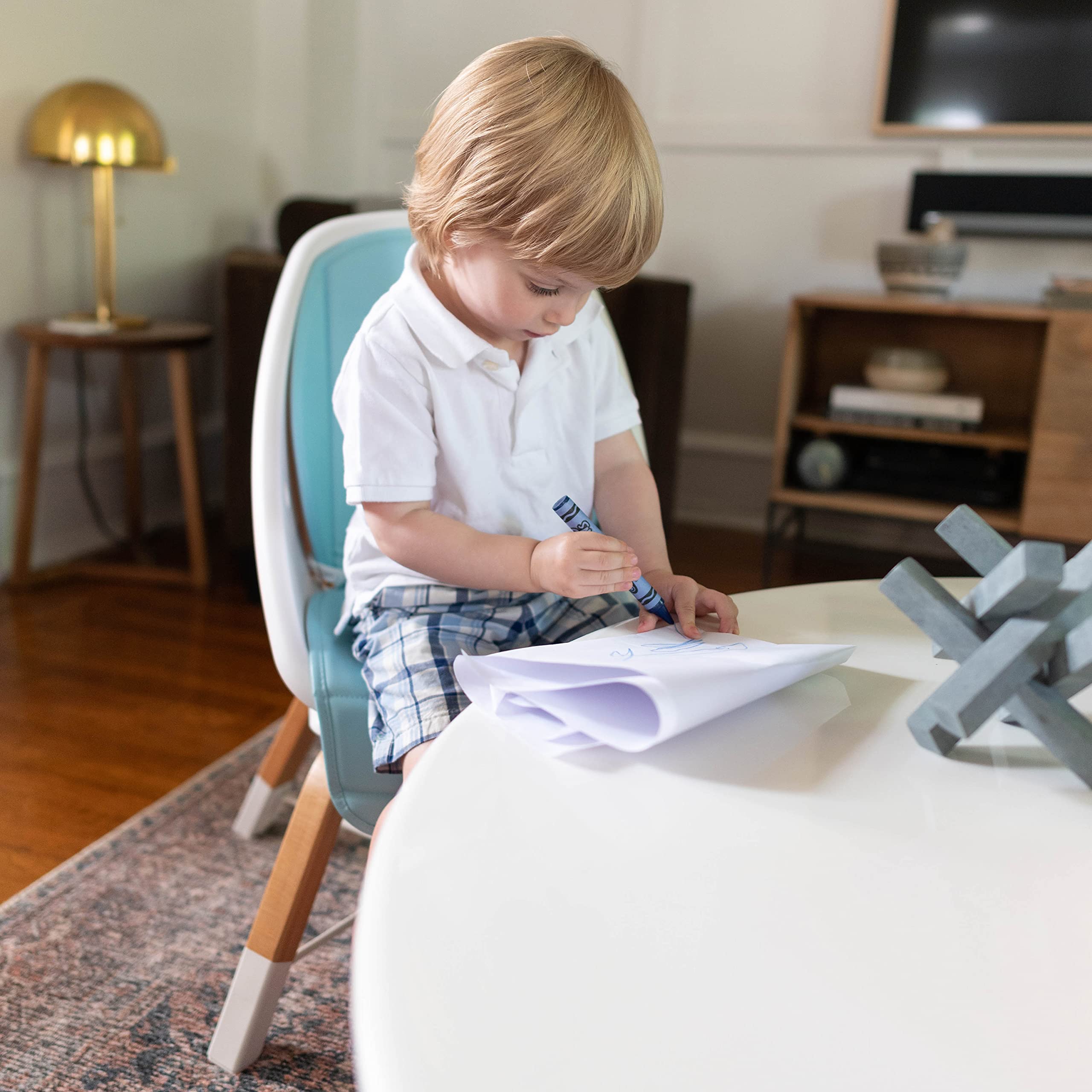 TruBliss Turn-A-Tot 2-in-1 Portable Wooden High Chair for Babies & Toddlers | 360° Swivel Design with Adjustable Footrest | Removable Dishwasher-Safe Feeding Tray | Perfect for Home, Restaurant & Travel Use (Sky Blue)