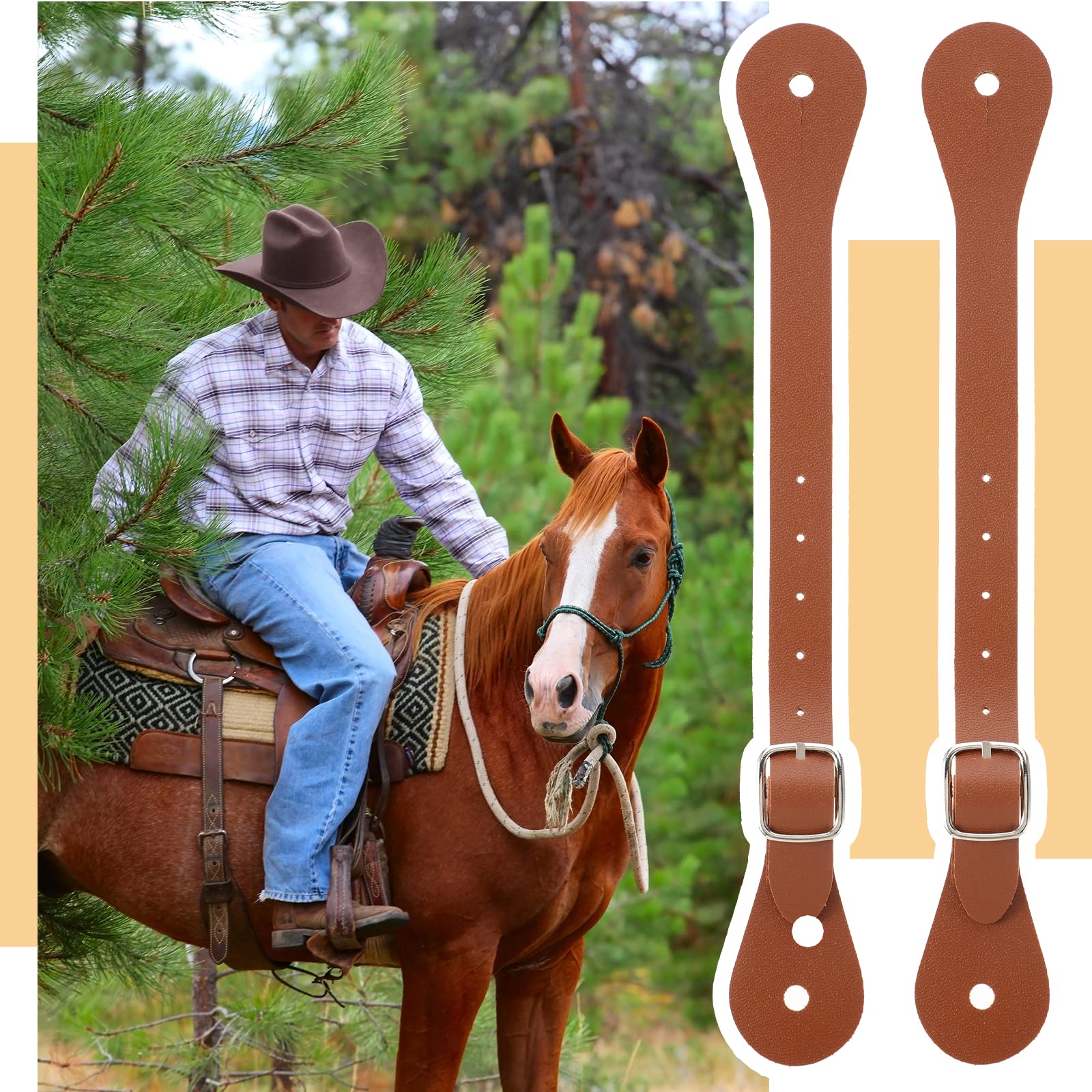 2 Pcs Genuine Leather Spur Straps - Adjustable Western Boot Straps for Men & Women - Single Ply Design with 6 Holes - 9.9 Inch Riding Spurs for Thigh High Boots - Perfect for Equestrian, Rodeo & Cowboy Fashion