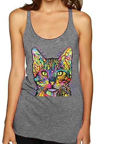 Vibrant Cat Lover Tri-Blend Racerback Tank Top - Dean Russo Art Inspired for Cat Moms & Dads - Perfect for Casual Wear, Gifts & Cat-Themed Events