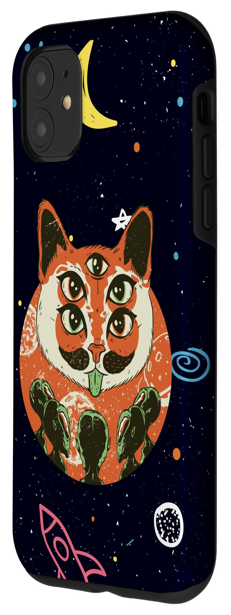 iPhone 11 Case - Cute Cat Universe Design with Alien Spaceship & Cosmic Pet Pattern - Perfect Gift for Cat Lovers & Animal Enthusiasts - Durable Protective Phone Cover for Daily Use, Travel & Work