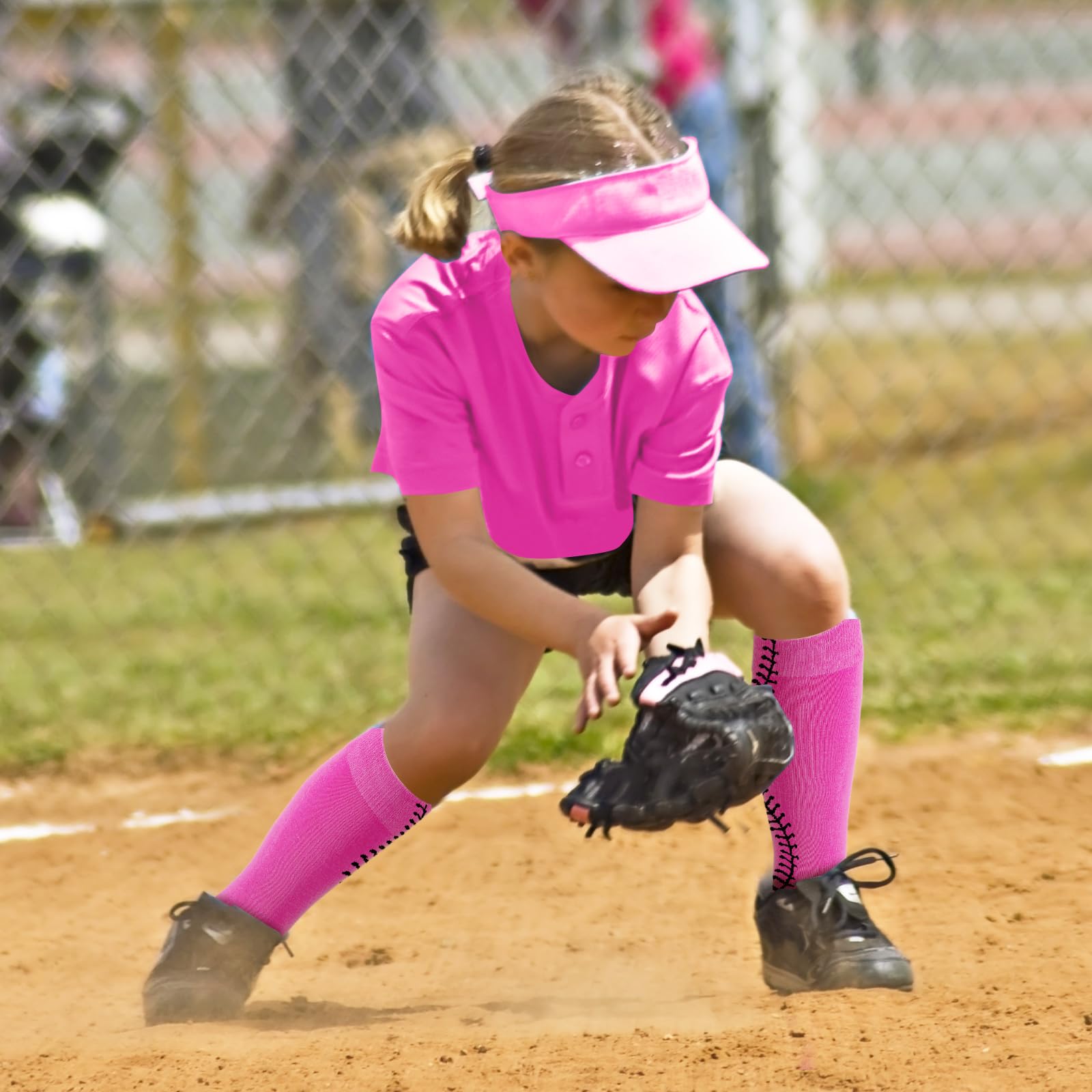 Xtremee 6 Pairs Neon Pink Softball Socks for Girls - Breathable Athletic Sports Socks with Cushioned Sole - Perfect for Softball Games, Team Sports & Active Wear