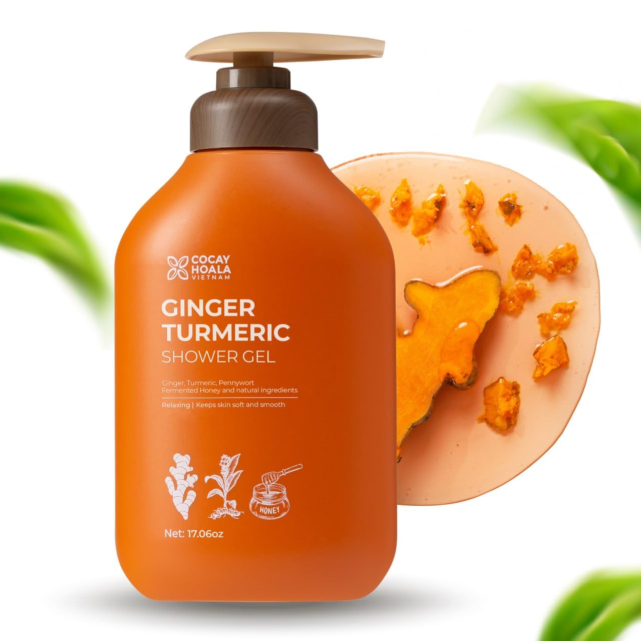 Organic Ginger & Turmeric Body Wash - Hydrating, Exfoliating & Cleansing for Dry Skin | Natural, Silicone & Paraben-Free Formula | 17.6oz Bottle for Daily Shower & Spa Use | Nourishes & Revitalizes Skin