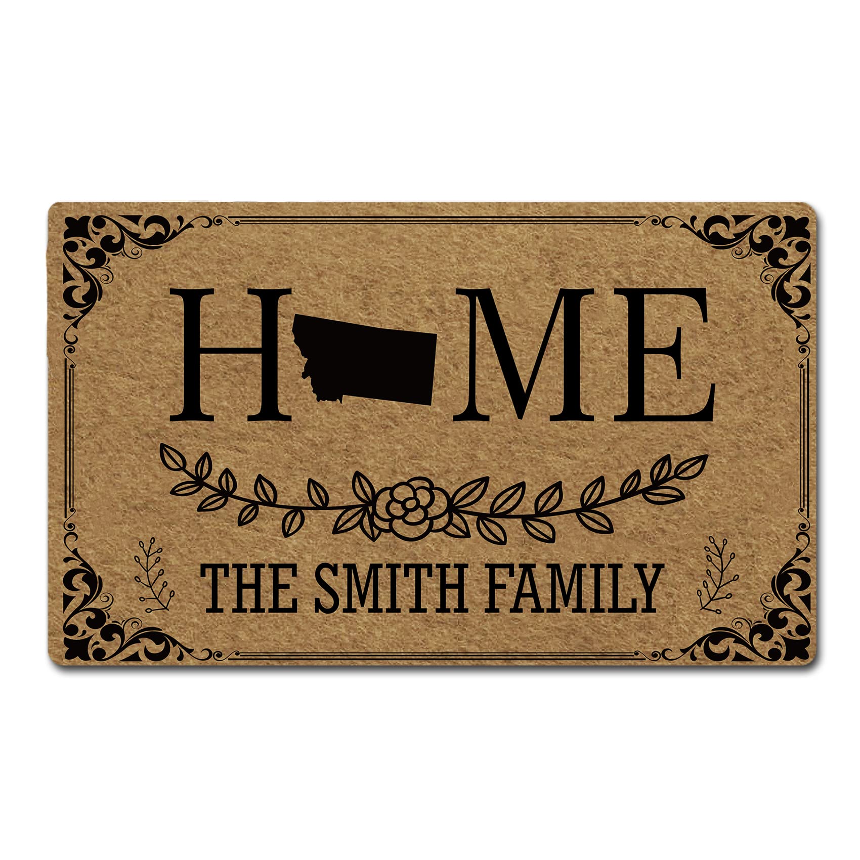 Custom Personalized Doormat with Family Name - Non-Slip Rubber Welcome Mat for Indoor/Outdoor Use - Montana State Design - 30