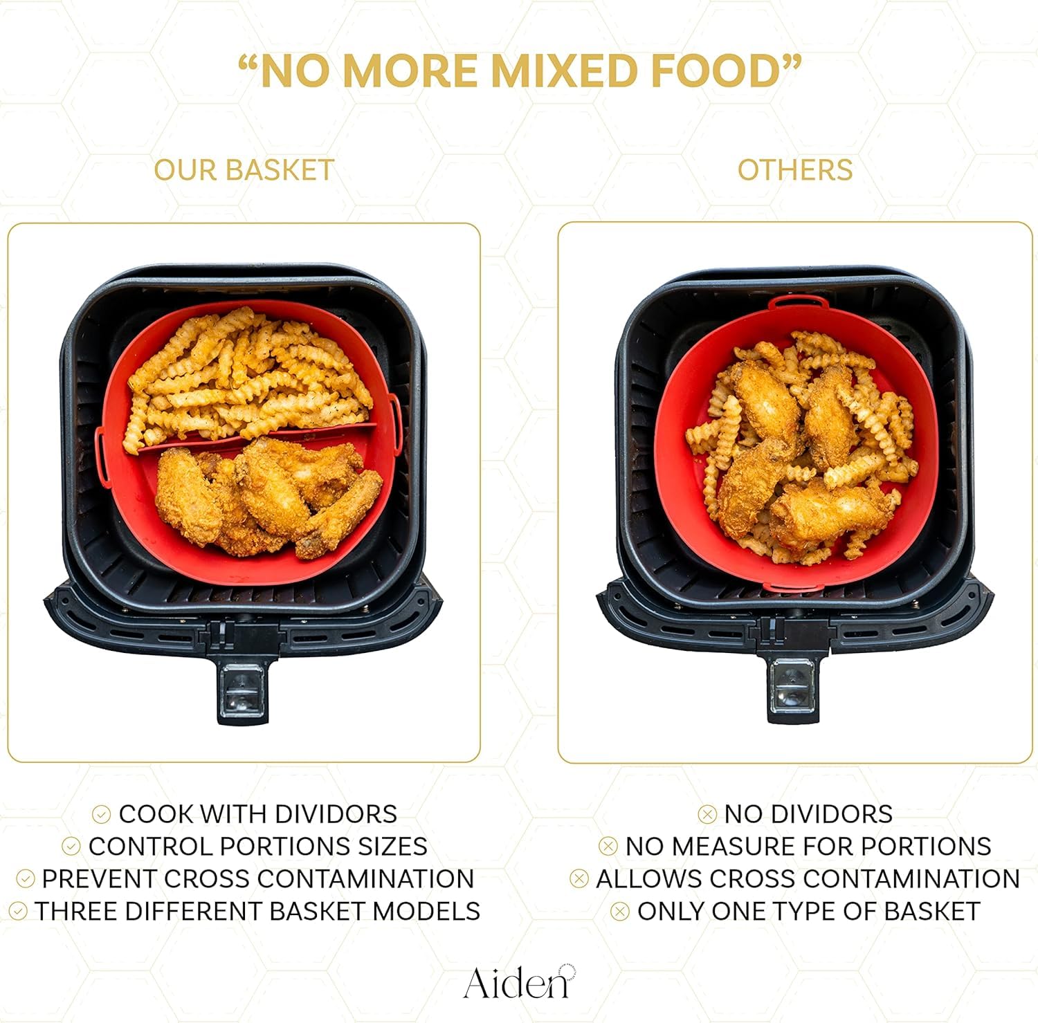 AIDEN - 3 Pack Reusable Silicone Air Fryer Liners with Food Dividers (8 Inch) | BPA-Free, Heat Resistant & Non-Stick | Oven, Microwave & Dishwasher Safe | Perfect for Air Frying, Baking & Meal Prep