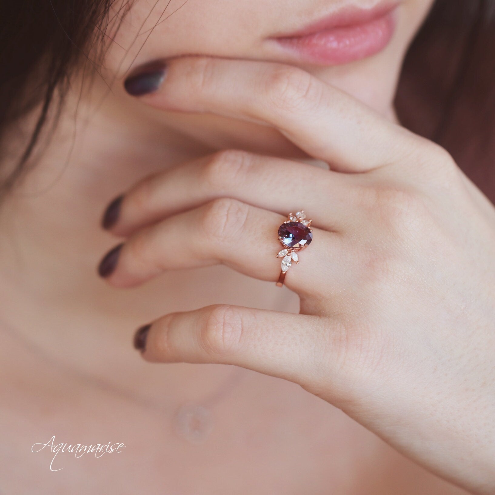 Eva Teal Alexandrite Ring - Sterling Silver Jewelry for Women, Elegant Birthstone Gift for June | Perfect for Weddings, Anniversaries & Special Occasions