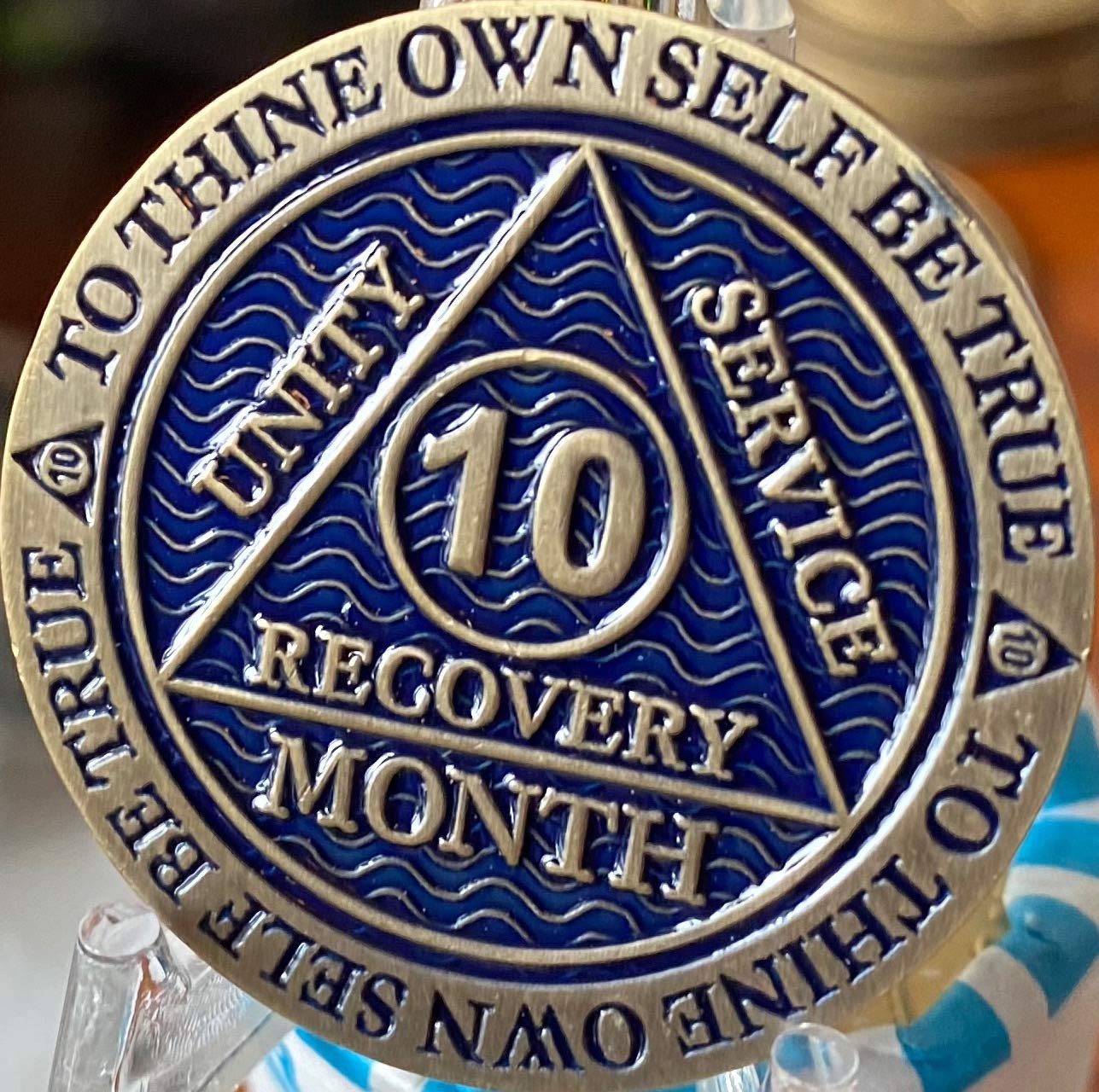 10 Month AA Medallion Antique Bronze Sobriety Chip - Dusty Blue Recovery Token for Alcoholics Anonymous Meetings & Personal Milestone Celebrations