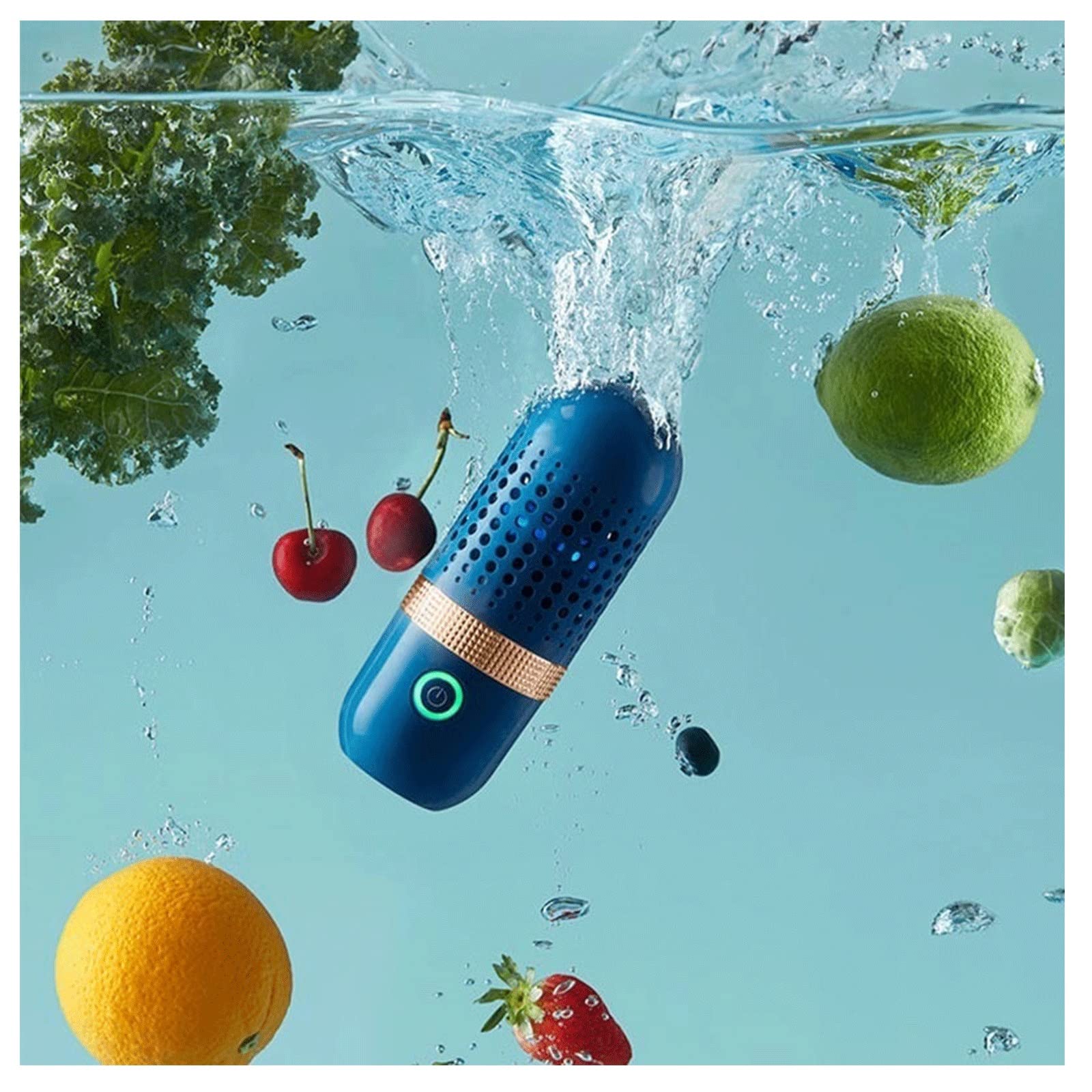 LAKAGO Portable Fruit and Vegetable Cleaner Machine - 4400mAh USB Rechargeable, Automatic Household Food Washer, Compact Capsule Design in Tranquil Blue | Perfect for Kitchen, Camping, Travel & Healthy Eating