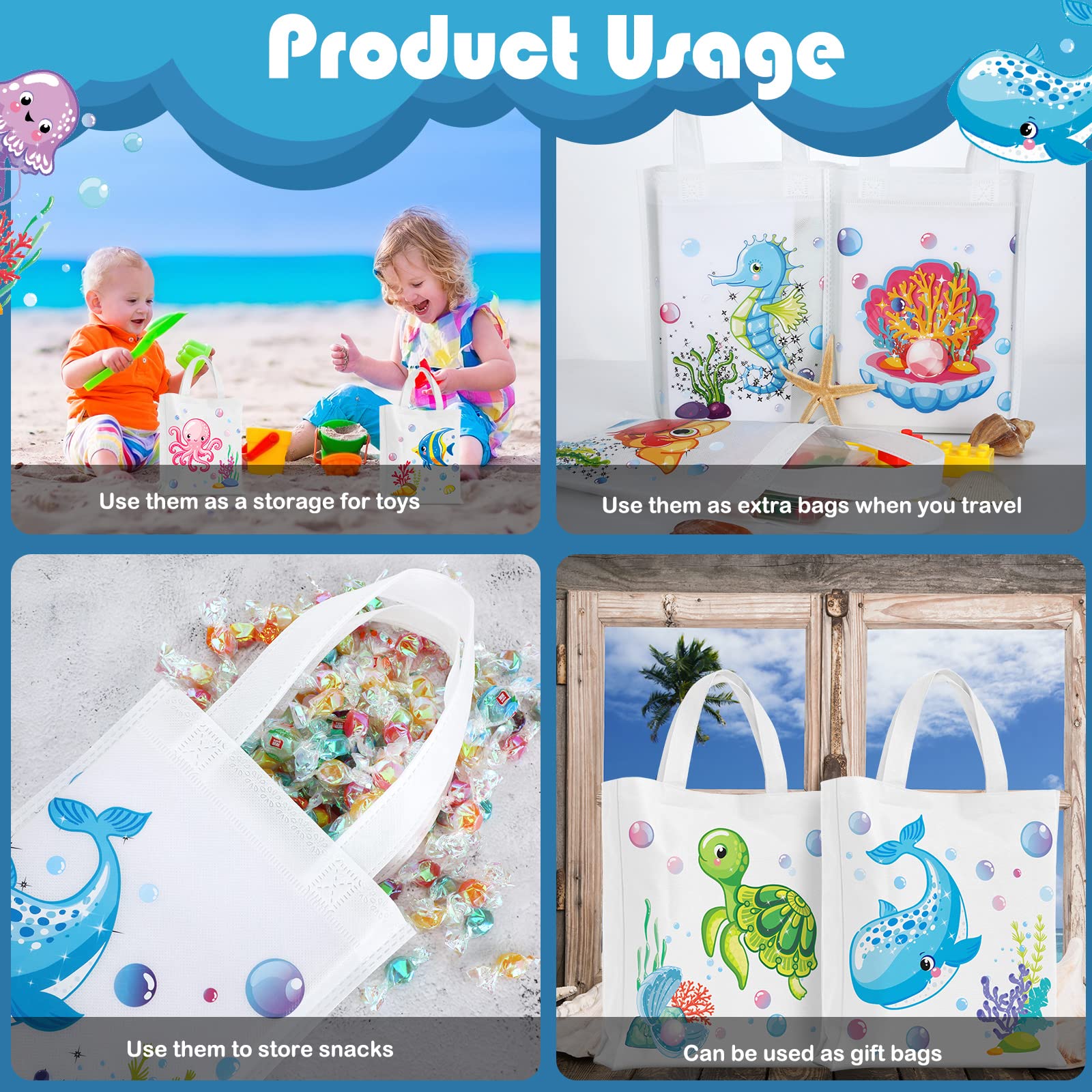 24-Piece Sea Animals Party Favor Bags - Under the Ocean Themed Goodie Bags with Cute Marine Creatures - Perfect for Baby Showers, Birthday Parties & Underwater Decorations - Great for Kids' Events, Classroom Rewards & Ocean-Themed Celebrations