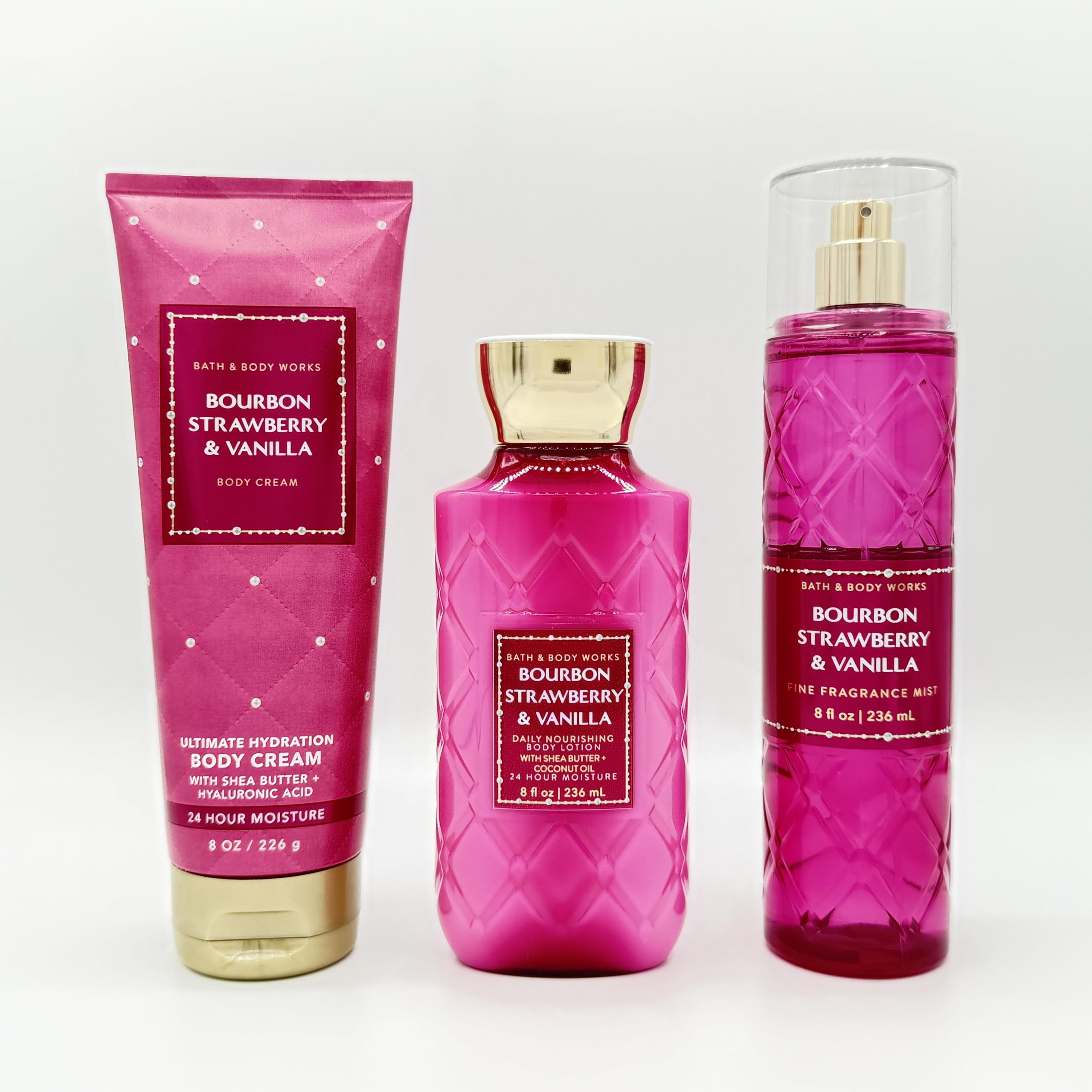 Bourbon Strawberry & Vanilla 3-Piece Bath Set - Hydrating Body Cream, Nourishing Lotion & Fragrance Mist | Perfect for Self-Care, Gifts & Spa Days