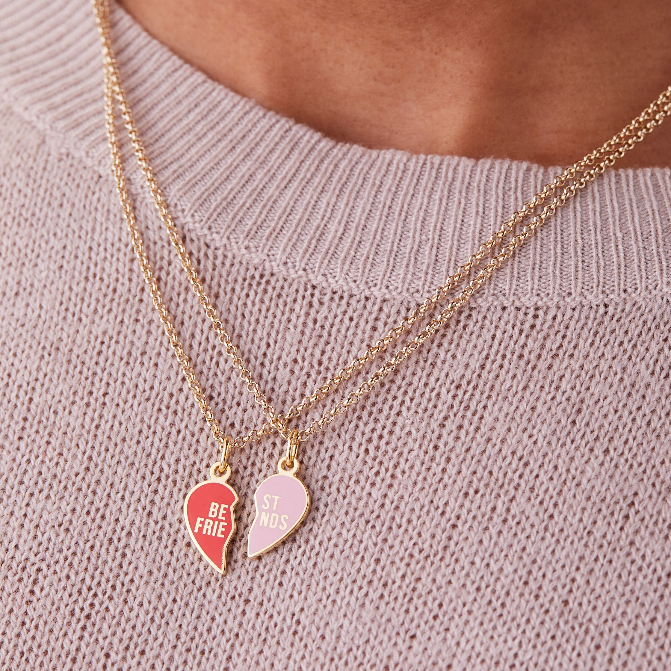 Best Friend Necklaces for Women - Matching Pink & Red Heart Pendant Set of 2 - Perfect for Birthdays, Anniversaries & Gifts for BFFs