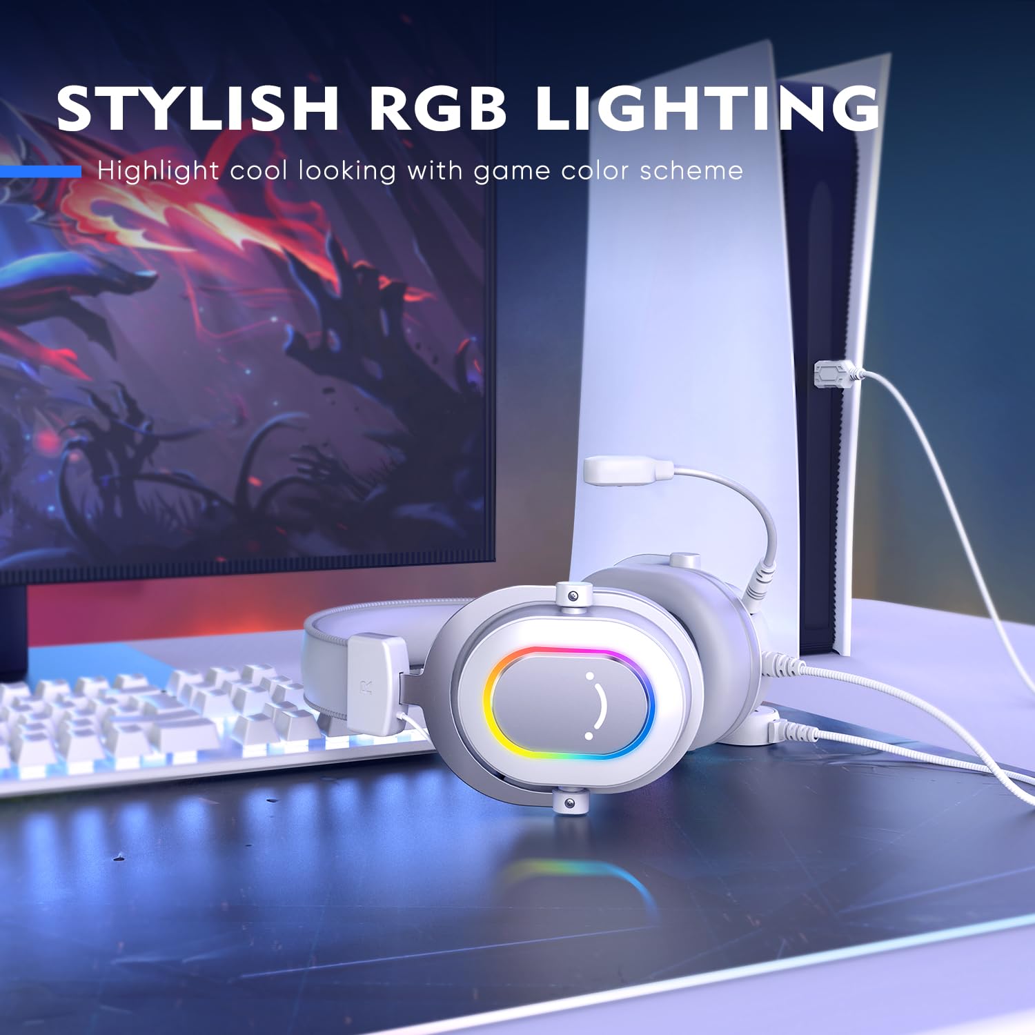FIFINE RGB USB Microphone & Gaming Headset Bundle - Plug & Play PC Condenser Mic with Wired Headphones for PS4/PS5, Streaming, Recording, Discord, Twitch - Perfect for Gamers, Podcasters & Content Creators (A6TW+H6W)