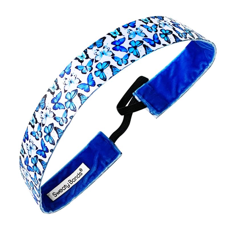 Non-Slip Velvet-Lined Headband for Women & Girls - Sweaty Bands Exercise Hairband with Butterfly 'Time to Fly' Design (1-Inch Wide) - Perfect for Yoga, Running, Workouts & Sports Activities