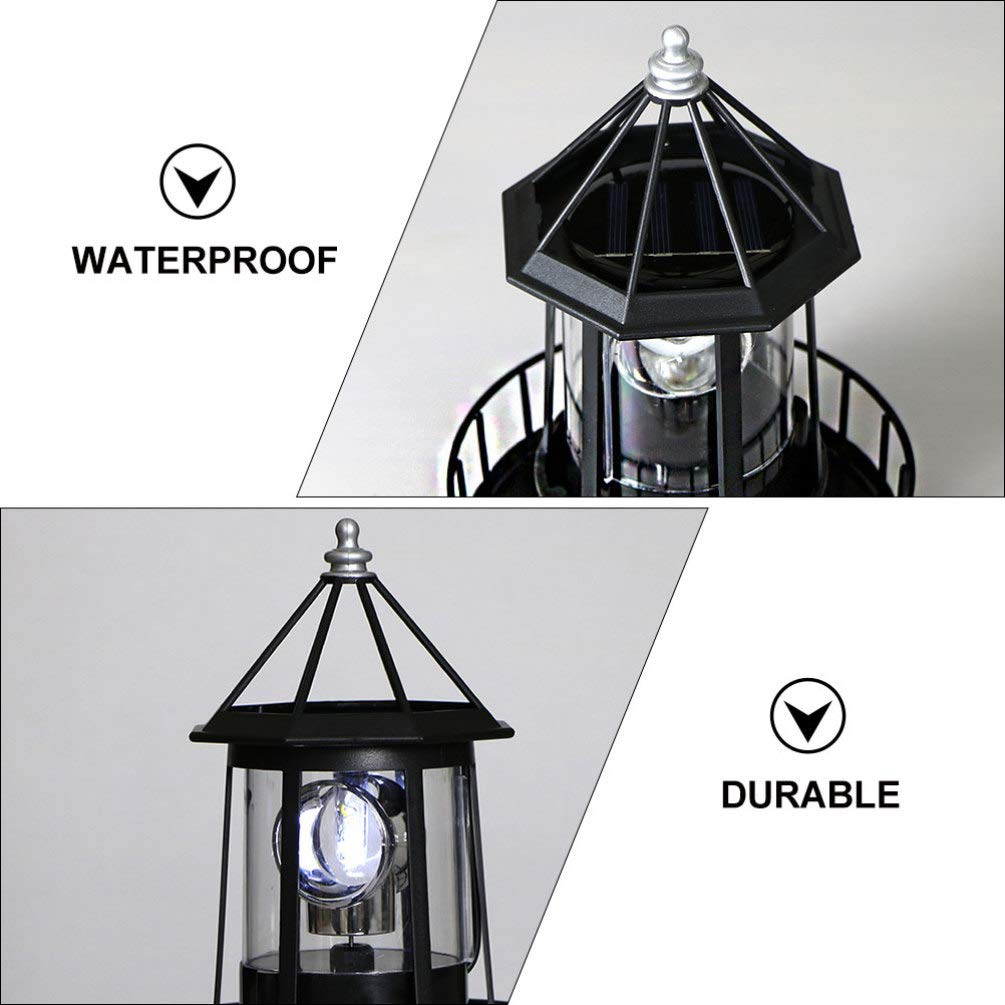 DOITOOL Solar Powered LED Rotating Lighthouse - Waterproof Outdoor Solar Light for Garden, Yard, Patio, Lawn & Fence Decor - Black - Perfect for Landscape Lighting, Pathway Illumination & Backyard Ambiance