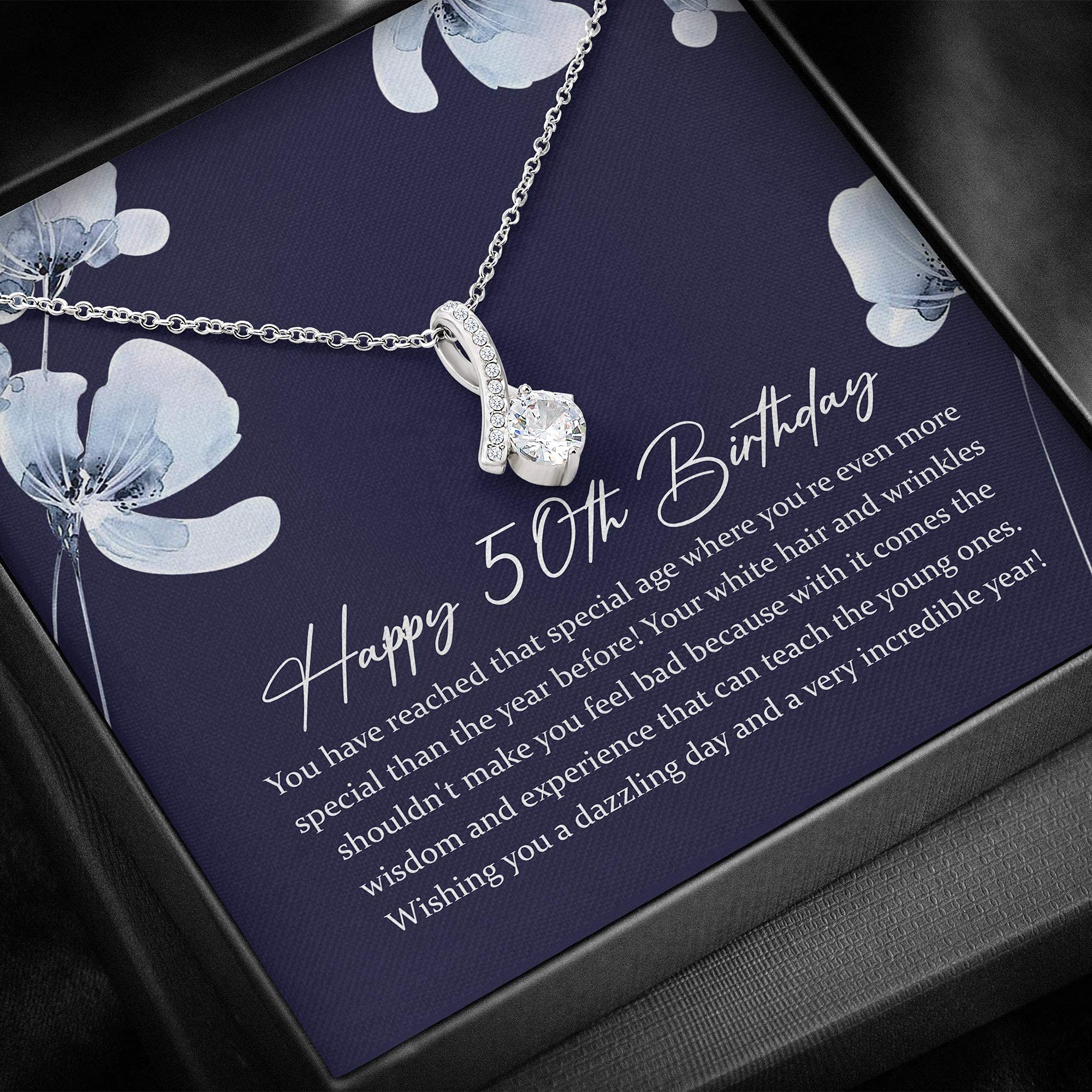 50th Birthday Gift for Women - Personalized Message Card Pendant Necklace with Gift Box | Elegant Anniversary Jewelry for Mom, Wife, Sister | Perfect for Birthday Celebrations, Mother's Day & Special Occasions