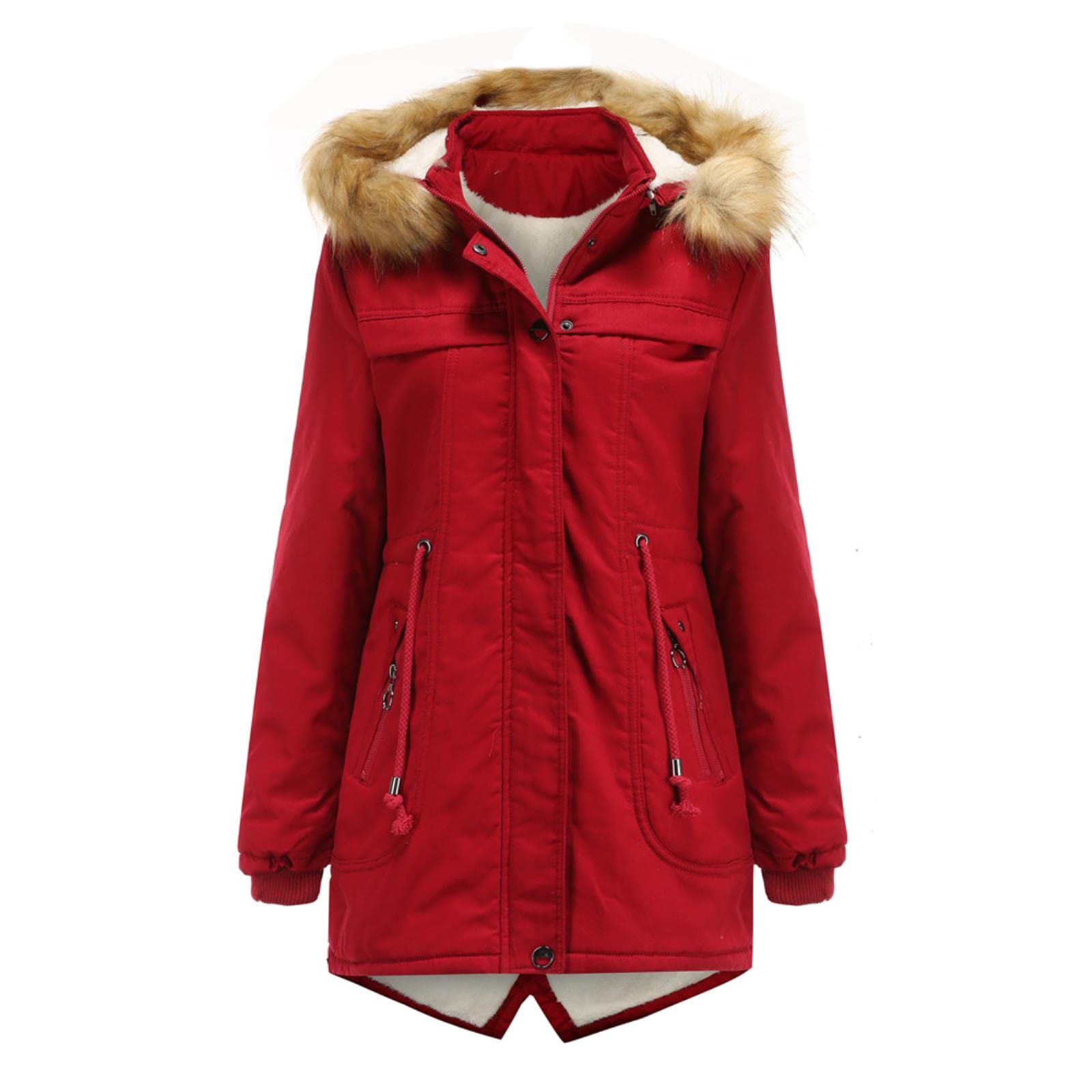 DaVanck Women's Fleece-Lined Winter Coat with Detachable Hood & Fur Collar | Mid-Length Cotton-Padded Jacket for Cold Weather | Warm Plus Size Outerwear for Snow, Travel & Daily Wear