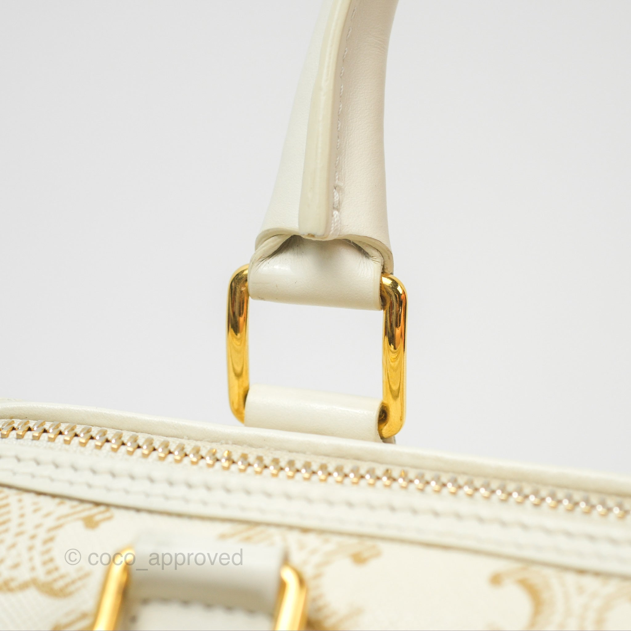 Celine Small Triomphe Canvas Boston Bag in White Calfskin Leather - Luxury Crossbody Handbag for Women, Perfect for Work, Travel & Everyday Use