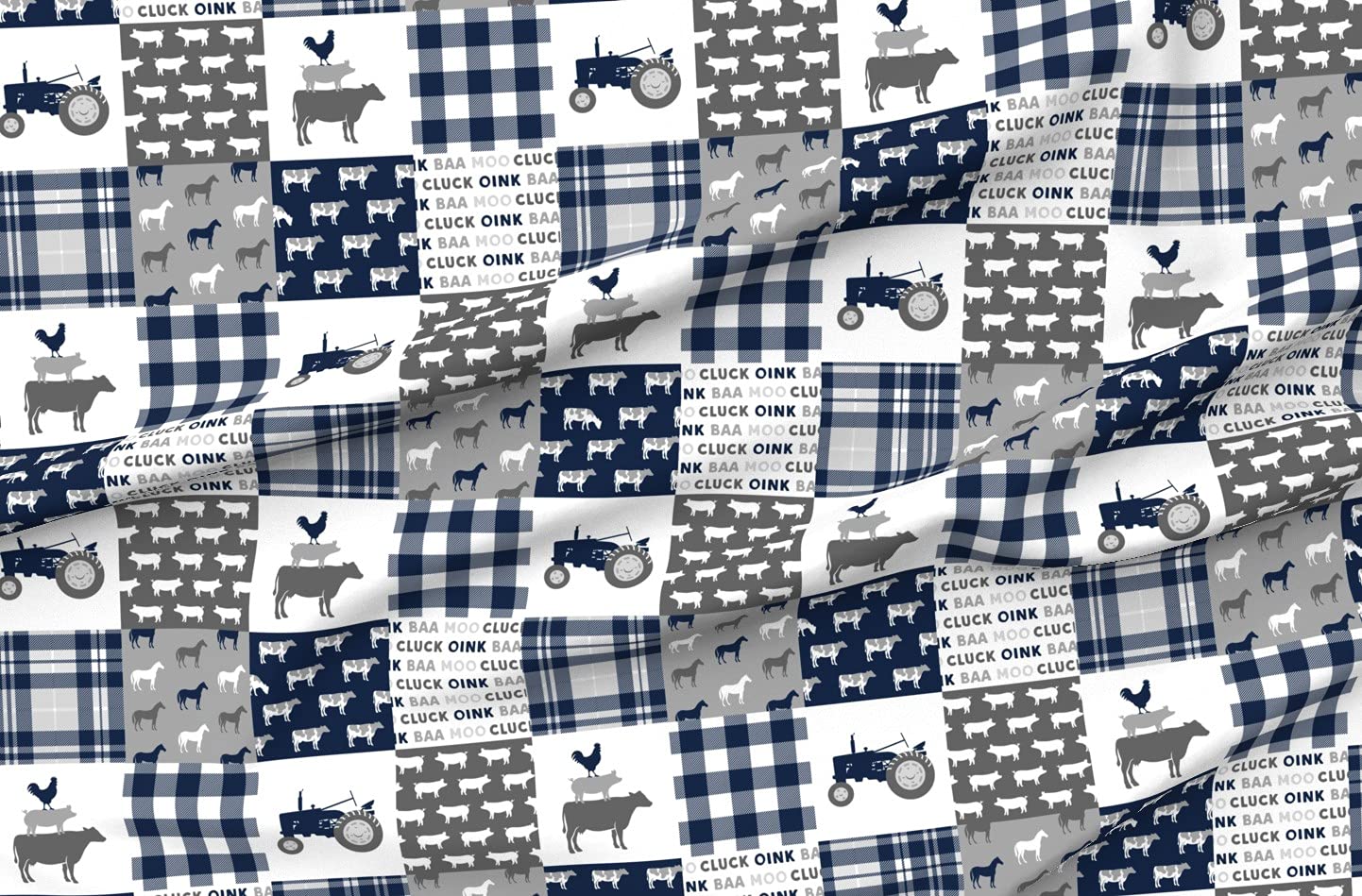 Farm Patchwork Blue Buffalo Plaid Tractor Country Rustic Quilt Topper Fabric by Spoonflower - Printed on Soft Minky Fabric by The Yard for Sewing Baby Blankets, Quilt Backing & Plush Projects - Perfect for Nursery Decor, DIY Crafts & Cozy Home Textiles