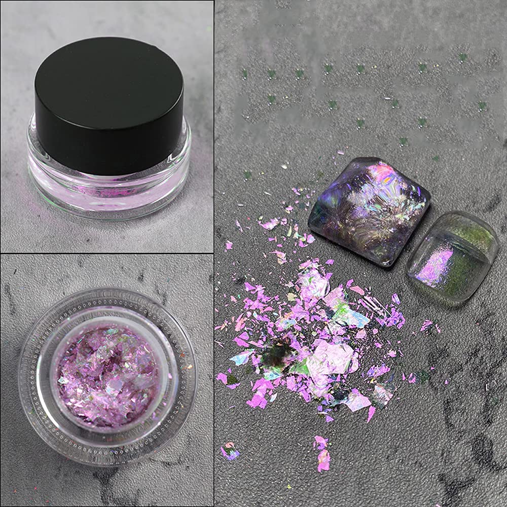 Crystal Fire Opal Star Aurora Nail Art Flakes - Chrome Powder & Glitter for DIY Manicure - Magic Mirror Effect Nail Dust (WK04) - Perfect for Party, Wedding, and Special Occasion Nail Designs