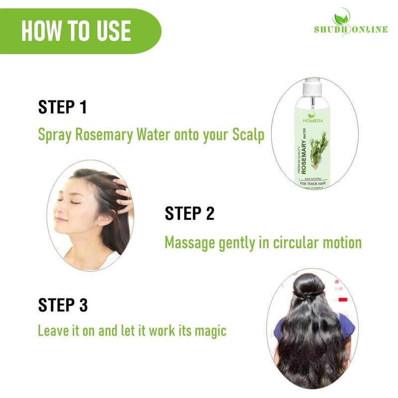 Homeda Rosemary Hair Growth Spray - 100% Pure Natural Rosemary Water for Hair Growth & Scalp Care (400ml) | Hydrating Rose Mary Mist with Spray Bottle | Perfect for Daily Hair Care, Scalp Hydration & Revitalizing Dry Hair
