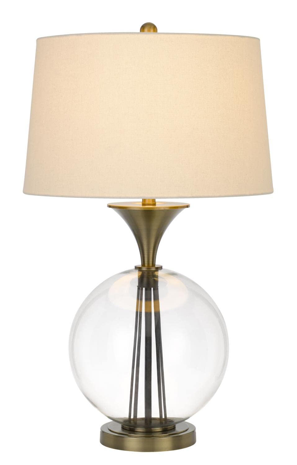 150W 3-Way Moxee Table Lamp with Glass/Metal Base & Hardback Taper Drum Fabric Shade - Brass Finish (BO-2990TB) - Perfect for Living Room, Bedroom, or Office Lighting Decor