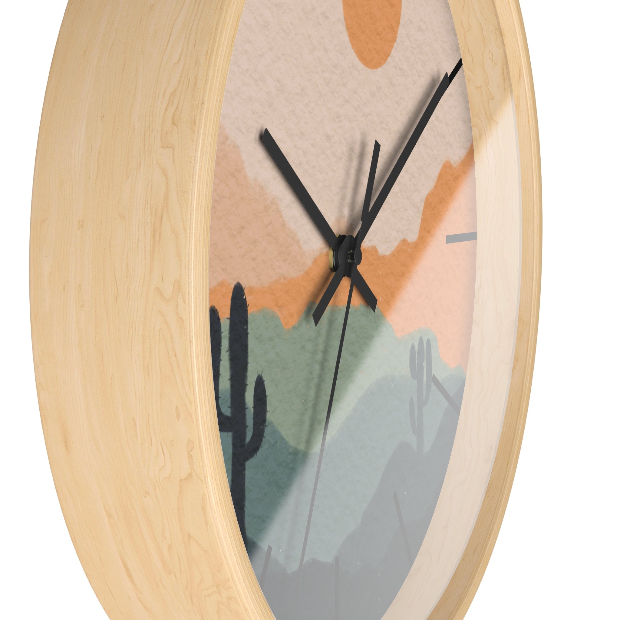 Silent Ticking Wall Clock - Rustic Desert Decor with 10 Inch Wood or Plastic Frame & Plexiglass - Southwestern Theme Home Office Decor for Living Room, Bedroom, Kitchen