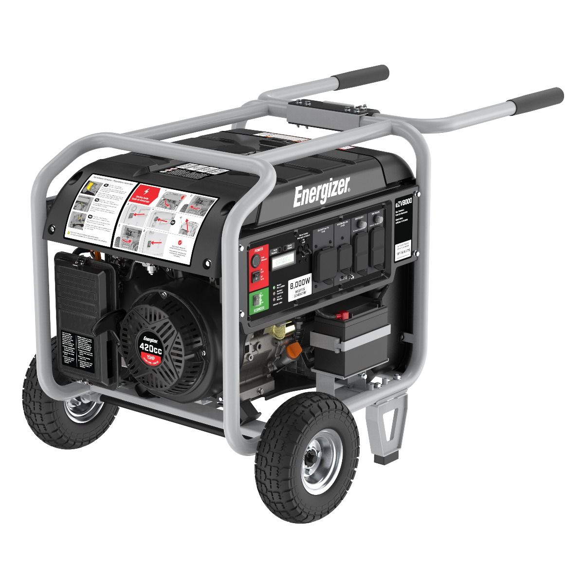 Energizer eZV8000 6500W/8000W Portable Gas Powered Inverter Generator with Electric Start - Perfect for Camping, RV Trips & Emergency Power Backup