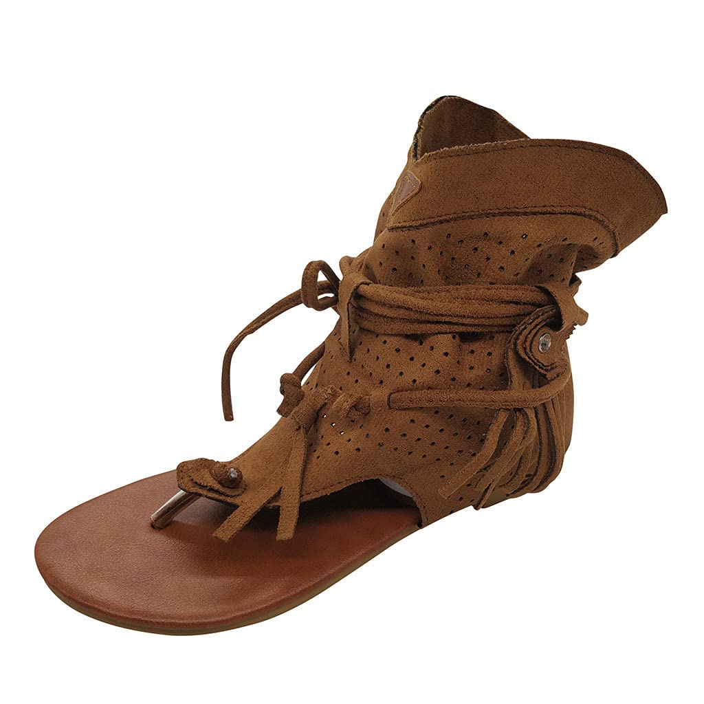 Bohemian Retro Women's Roman Tassel Sandals - Comfortable Flat Beach Shoes for Girls & Women | Perfect for Summer Vacation, Festival, and Boho Fashion Outfits