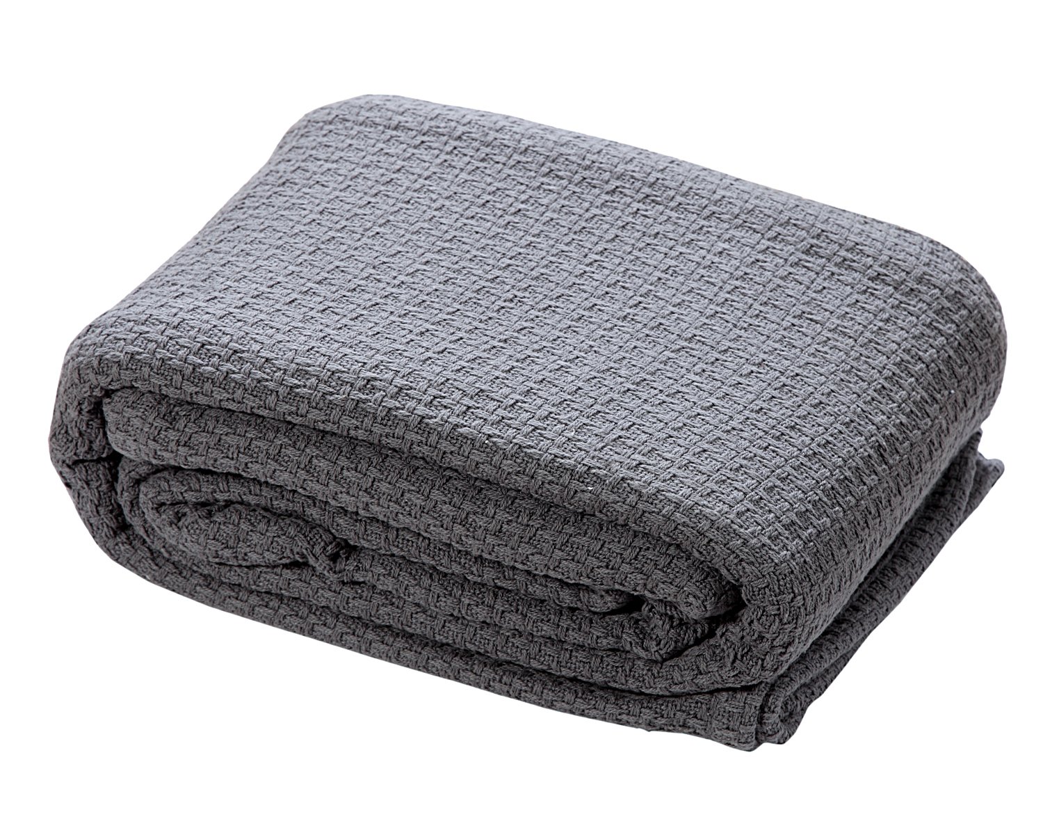 HILLFAIR 100% Premium Soft Combed Cotton Thermal Blanket - Twin Size, Ultra Cozy & Warm, All-Season Bed Throw Blanket for Couch, Sofa & Bed - Grey Twin Cotton Blanket for Home, Office & Travel