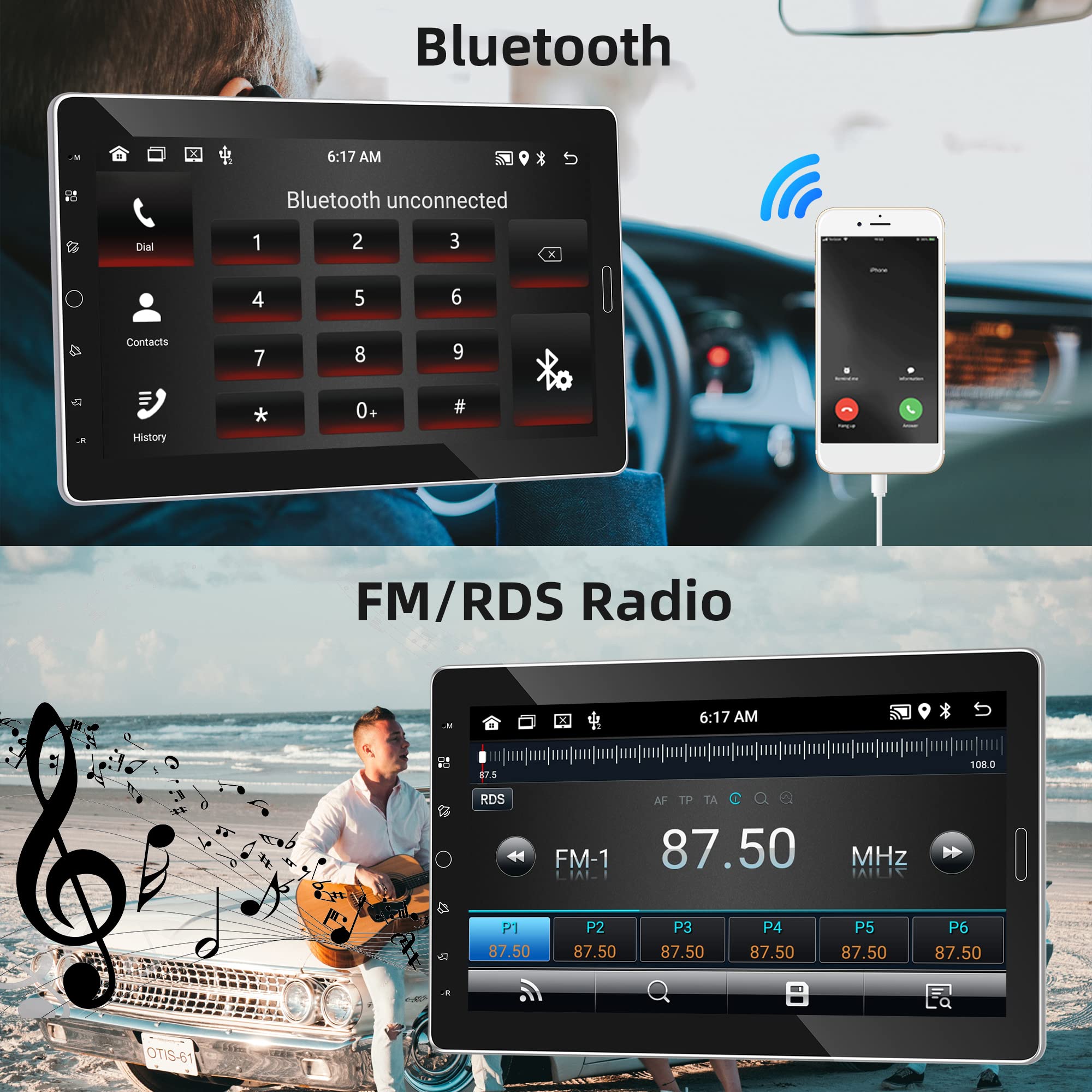 Rimoody 10.1 Inch Single Din Android Car Stereo with Bluetooth, GPS, WiFi, FM, USB & Backup Camera - Detachable Touch Screen for Easy Navigation & Entertainment | Perfect for Road Trips, Commuting & Hands-Free Driving