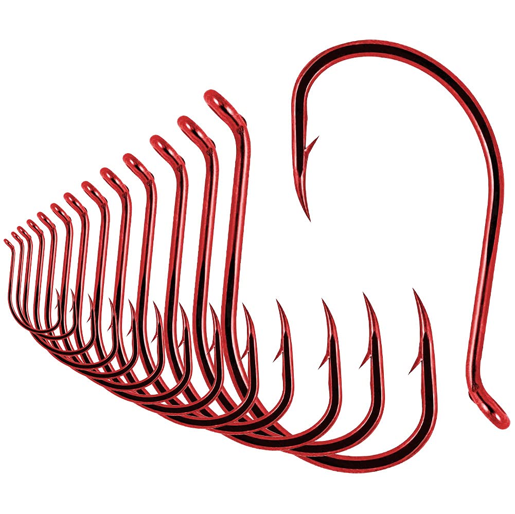 Octopus Fishing Hooks - Circle Beak Hooks for Freshwater Fishing (Red & Black, 100/50 Pack) - Perfect for Bass, Trout, and Catfish Angling