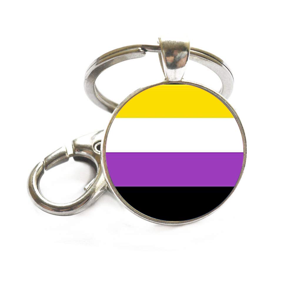Non-Binary Pride Flag Keychain - LGBT Glass Dome Key Ring with Cabochon Charm - Minimalist & Dainty Jewelry Gift for LGBTQ+ Community - Perfect for Keychains, Backpacks, and Pride Events