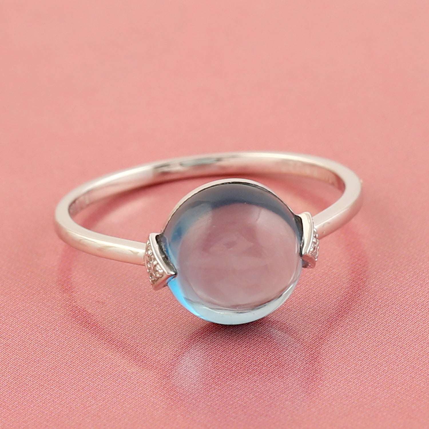 Blue Topaz Gemstone Pave Diamond 18k White Gold Ring for Women - Perfect for Engagement, Anniversary & Special Occasion Gifts