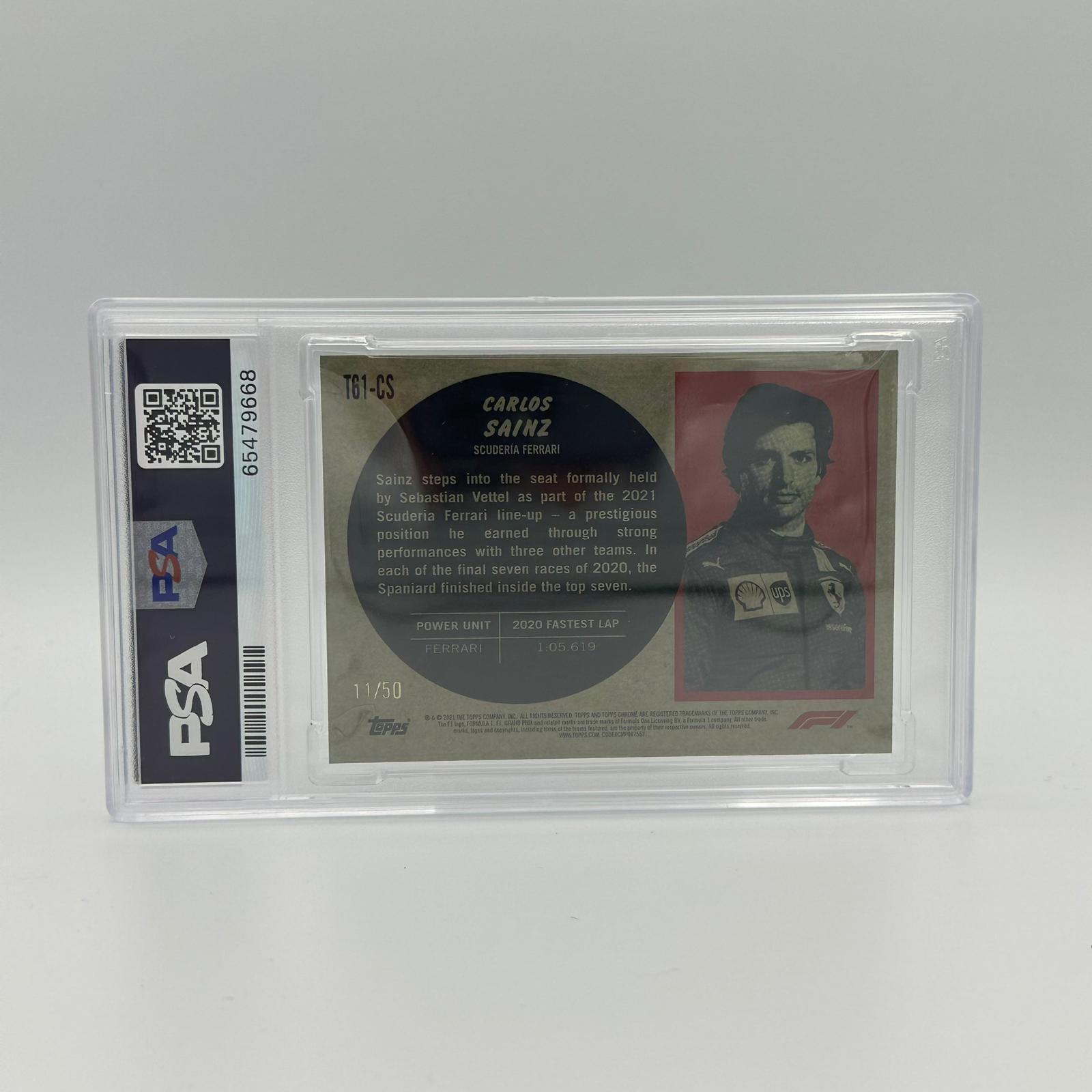 PSA 10 Carlos Sainz Ferrari #T61CS Gold Wave Refractor Trading Card - 11/50 Limited Edition - Perfect for F1 Collectors & Racing Memorabilia Displays