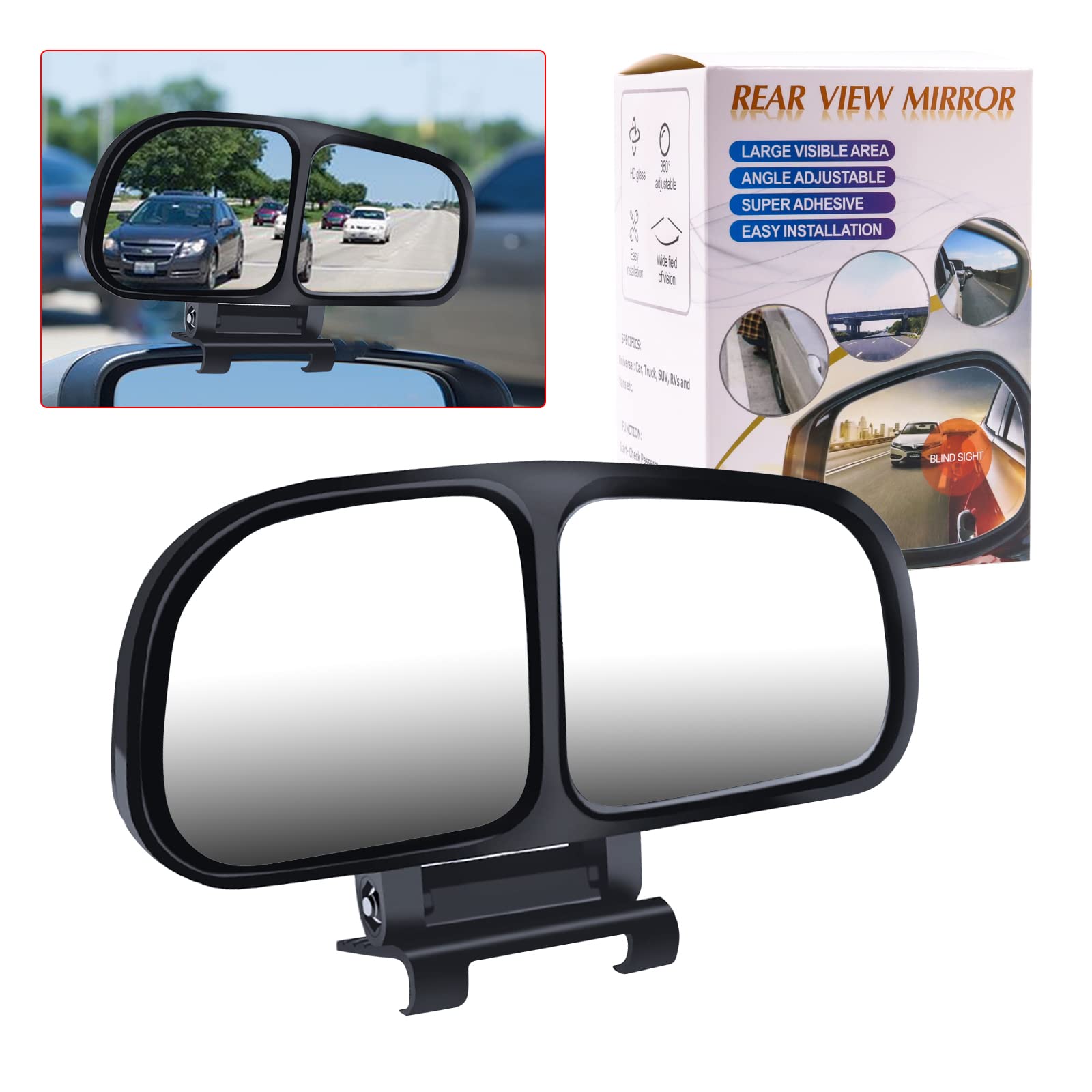 HD Wide Angle Car Blind Spot Rearview Mirror - 360° Adjustable Glass Auxiliary Mirror for Enhanced Side & Rear Visibility - Perfect for Parking, Lane Changing & Safe Driving