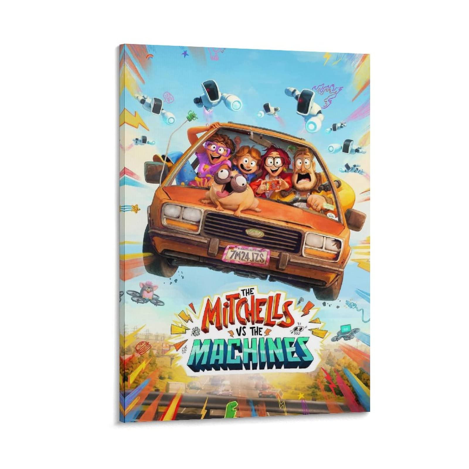 The Mitchells vs. The Machines Anime Movie Poster - Premium Oil Painting Canvas Art Print (24x36 inches/60x90cm) - Wall Decor for Living Room, Bedroom, Home Theater & Anime Fan Gifts