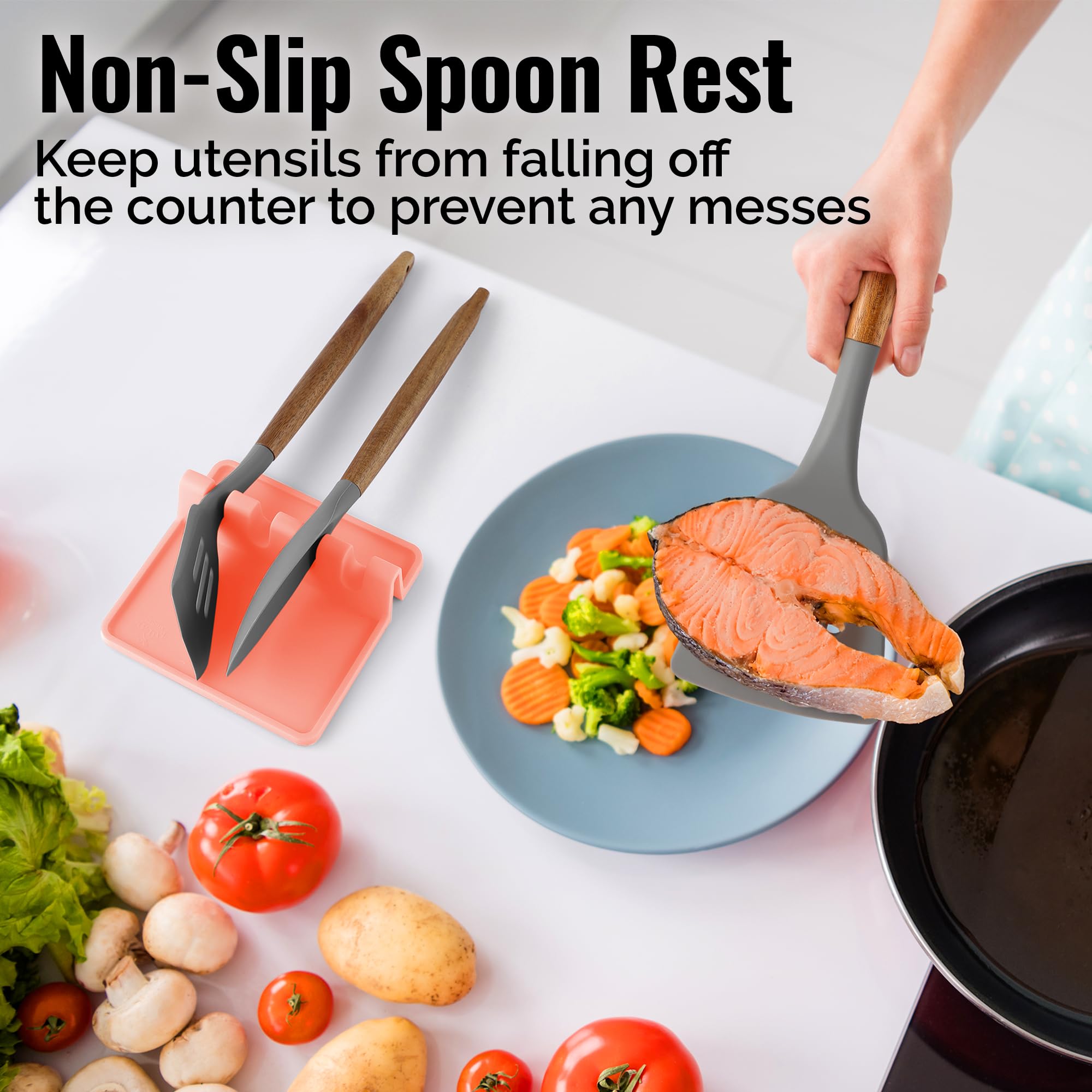 Zulay Silicone Utensil Rest - Heat-Resistant Spoon Holder for Stove Top - BPA-Free Kitchen Tool Organizer for Cooking