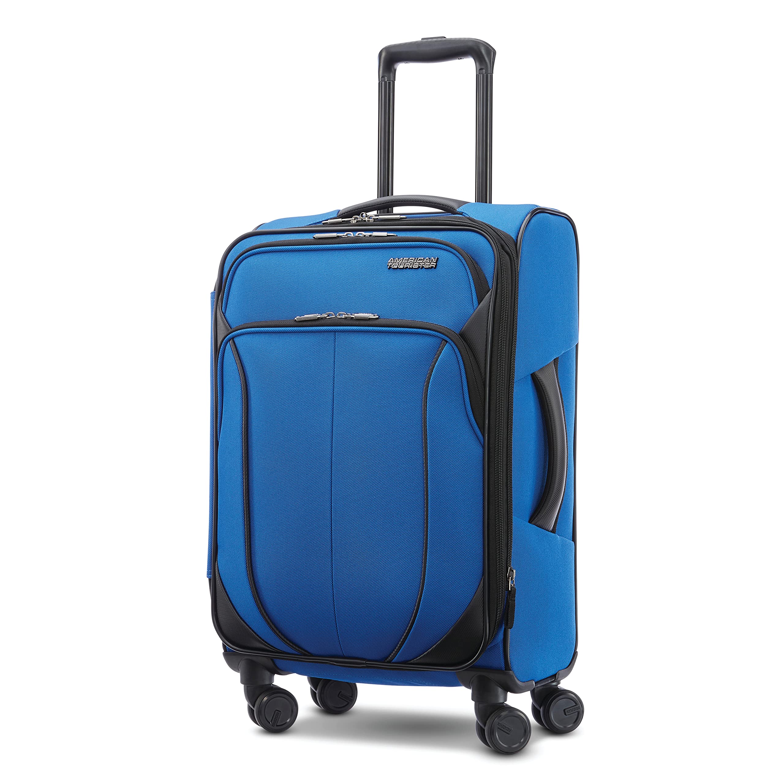 American Tourister 4 KIX 2.0 Expandable Softside Luggage with 360° Spinner Wheels, 20-Inch Carry-On Suitcase, Classic Blue - Perfect for Business Travel & Weekend Getaways