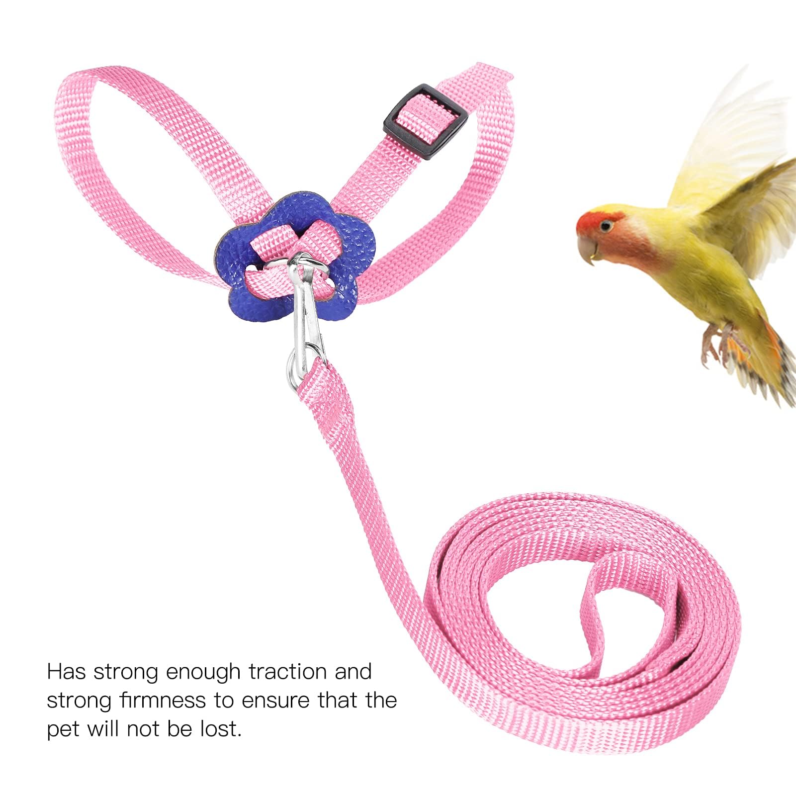 Adjustable Nylon Parrot Harness & Leash - 120cm Anti-Bite Training Rope for Outdoor Flying - Perfect for Alexandrine, Scarlet, Keck & Mini Macaw Birds (Pink) - Ideal for Safe Outdoor Adventures, Training Sessions & Park Visits