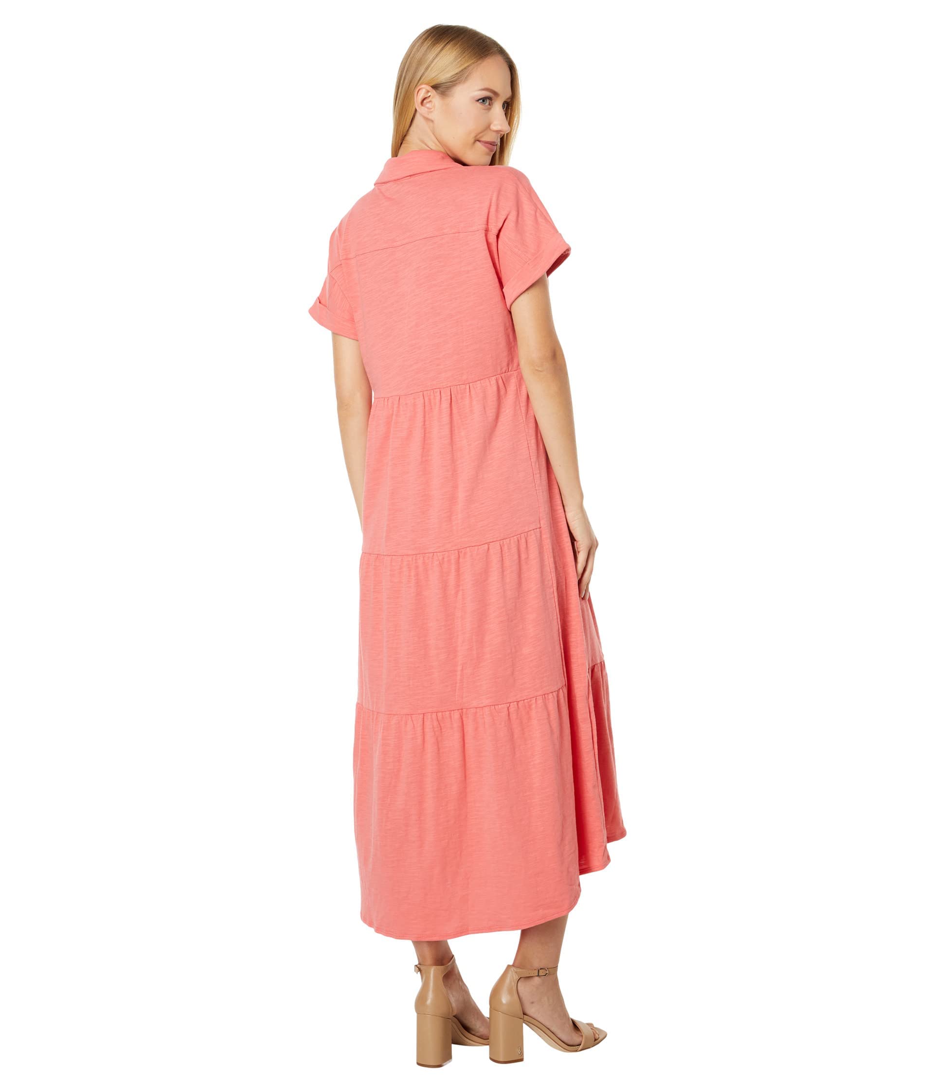 Tommy Hilfiger Women's Floral Print Tiered Maxi Skirt with Short Sleeves - Summer Casual Dress for Beach, Vacation & Everyday Wear