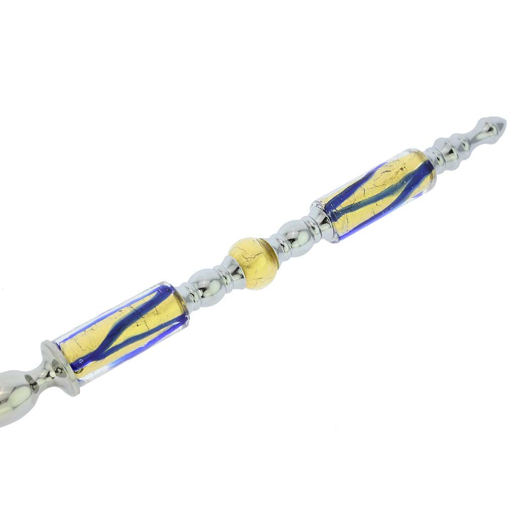Venetian Murano Glass Salad Spoon - Handmade Italian Blue & Gold Wave Design - Perfect for Elegant Dining, Salad Serving & Gift Giving