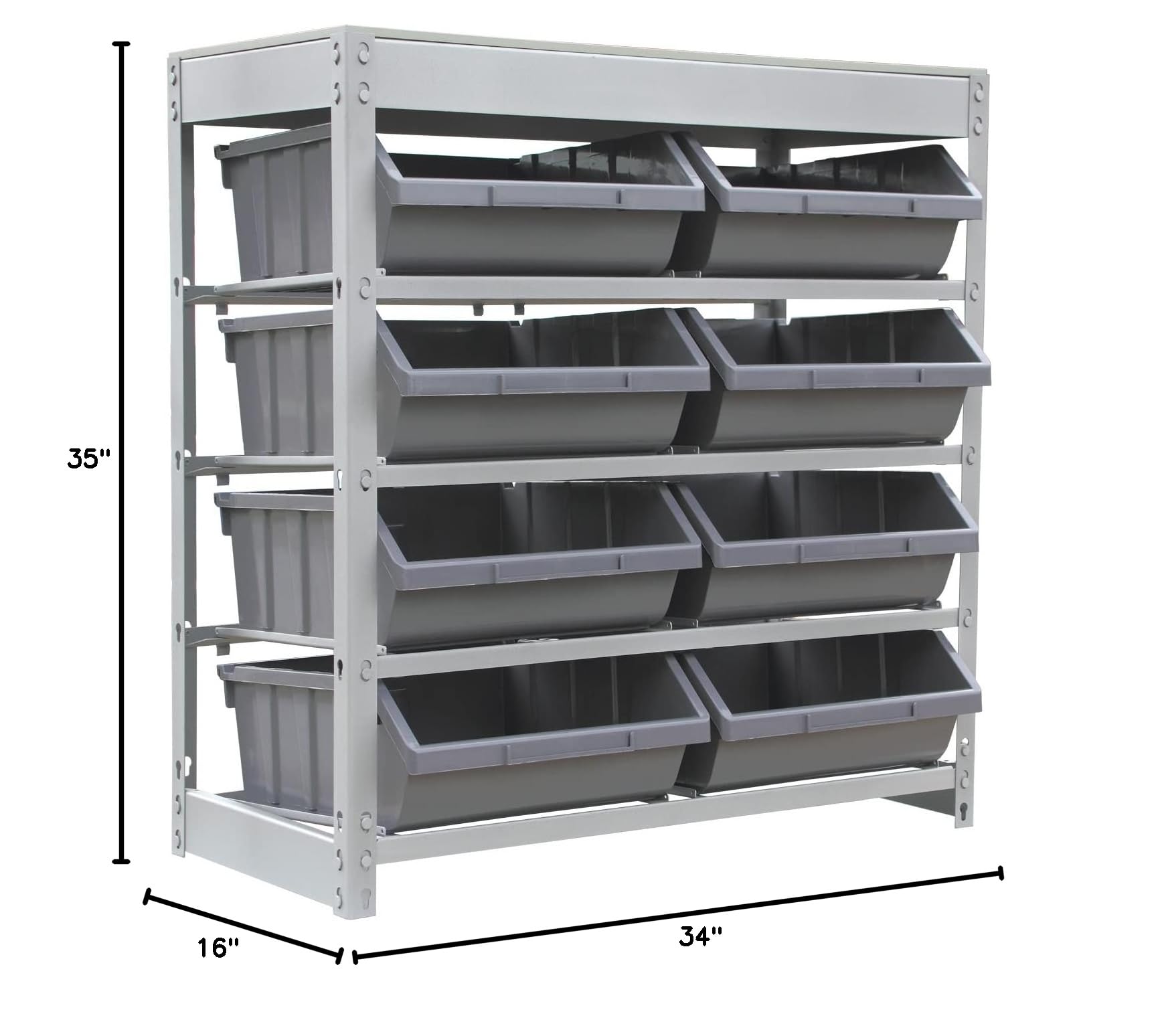 King's Rack 4-Tier Boltless Steel Storage Shelf with 8 Plastic Bins - Heavy Duty Garage Shelving Unit for Home Organization, Warehouse, Retail Store & Workshop Storage Solutions