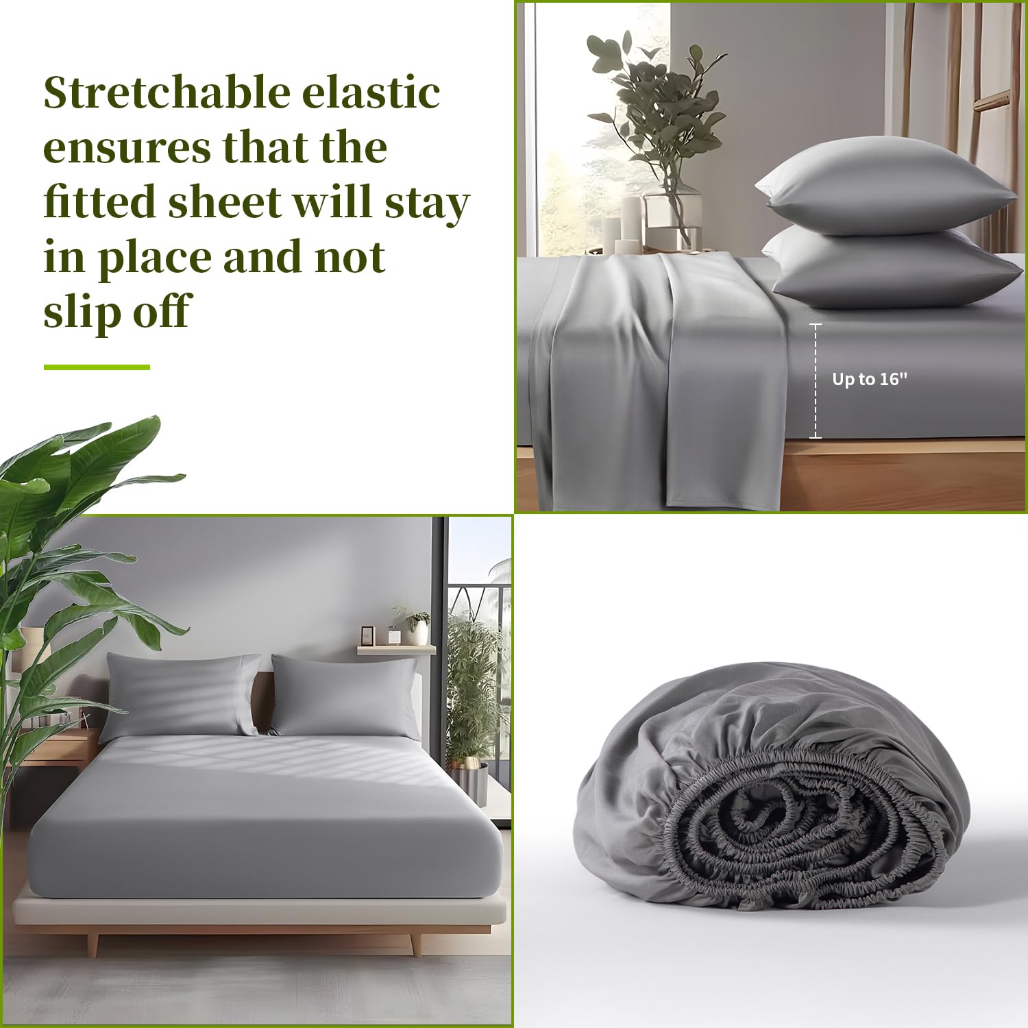 Shilucheng 100% Bamboo Viscose Queen Size Bed Sheets Set of 4 - Ultra Cooling & Silky Soft, 16