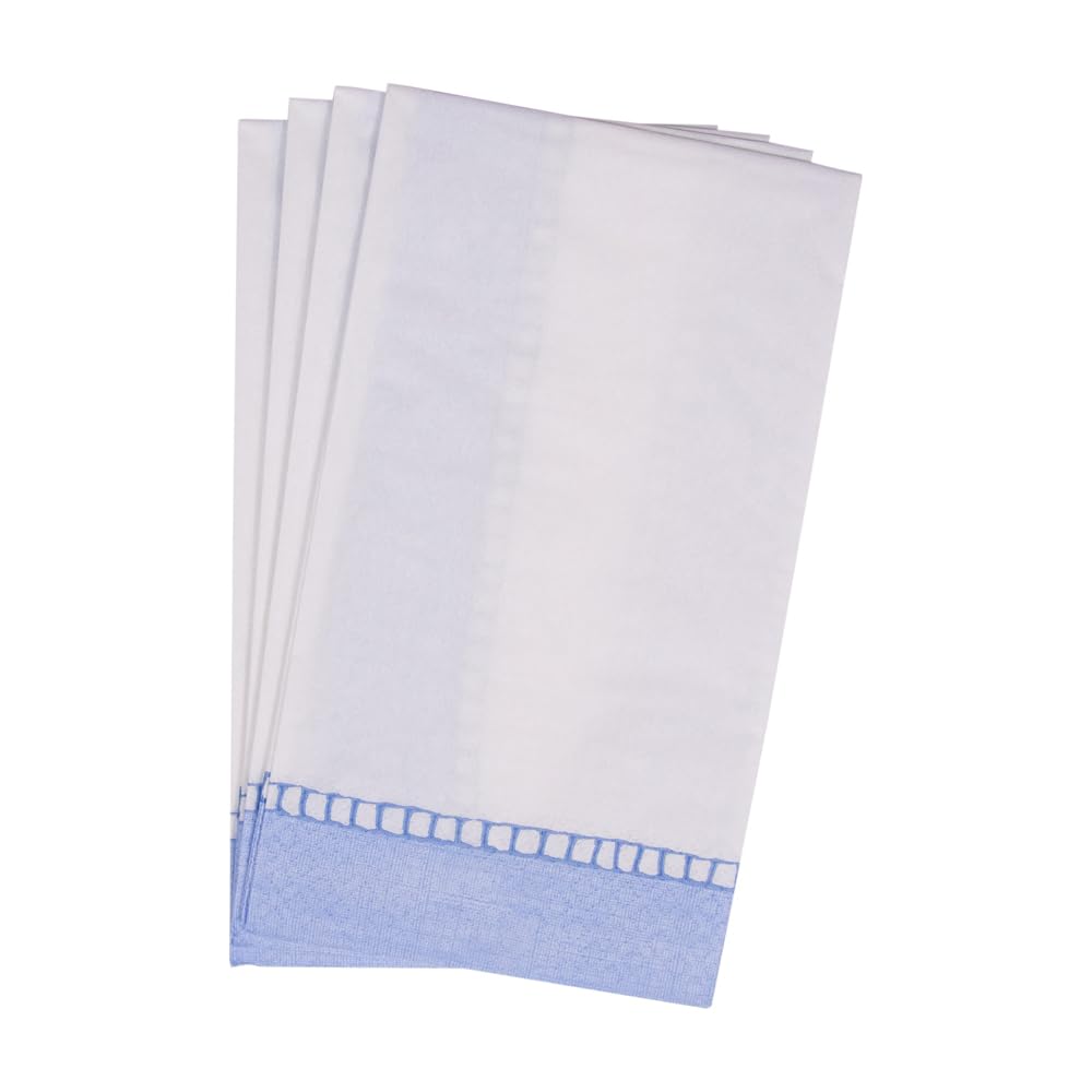 Premium Light Blue Linen Border Paper Guest Towel Napkins by Caspari - 2 Packs of 15 (30 Count) - Elegant Dinner Party, Bridal Shower & Wedding Reception Table Setting Essentials