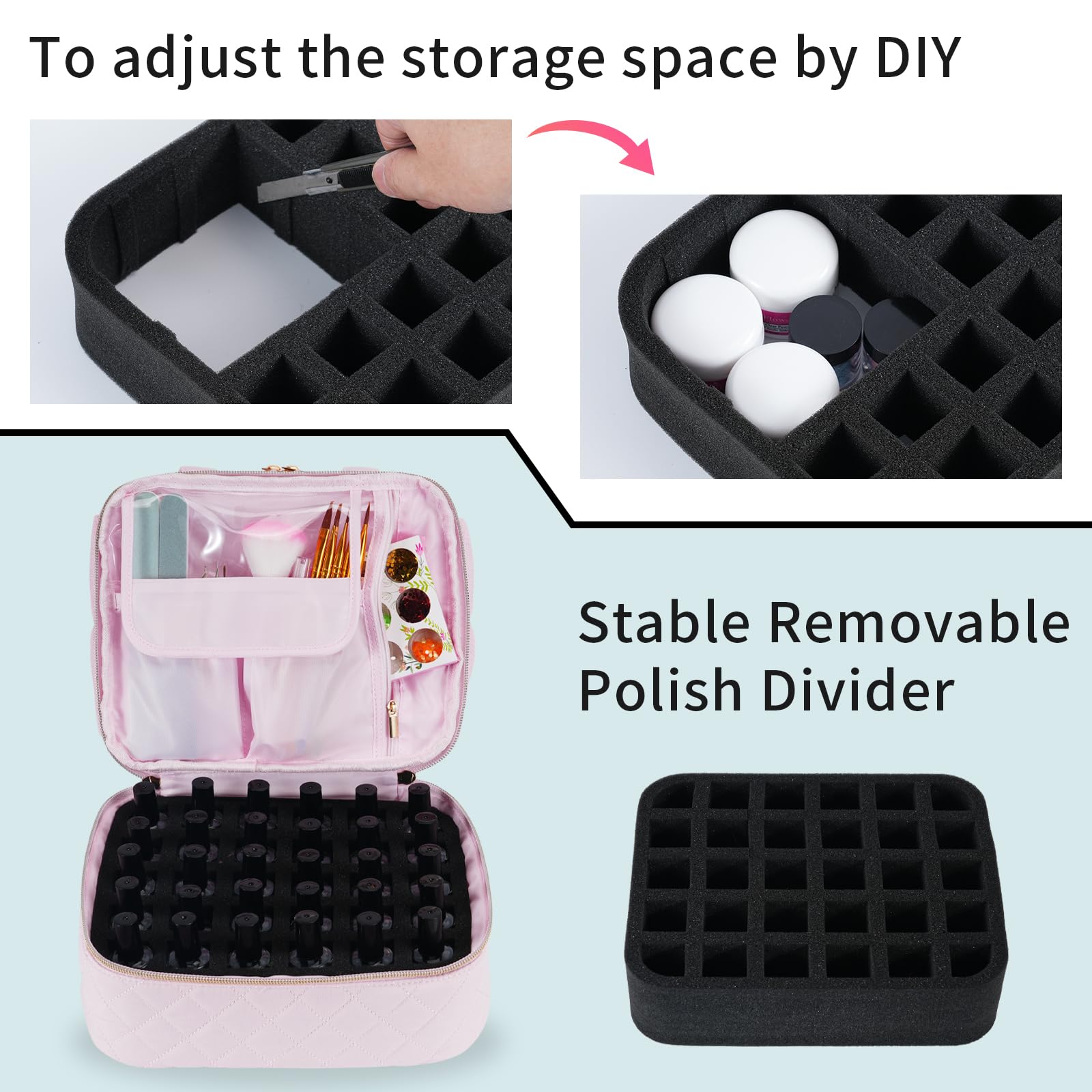 Professional Nail Polish Organizer Case - Holds Nail Lamp & 30 Bottles, Travel-Friendly Storage for Nail Techs & Manicure Tools (Patented) - Perfect for Salon Professionals & Home Nail Care