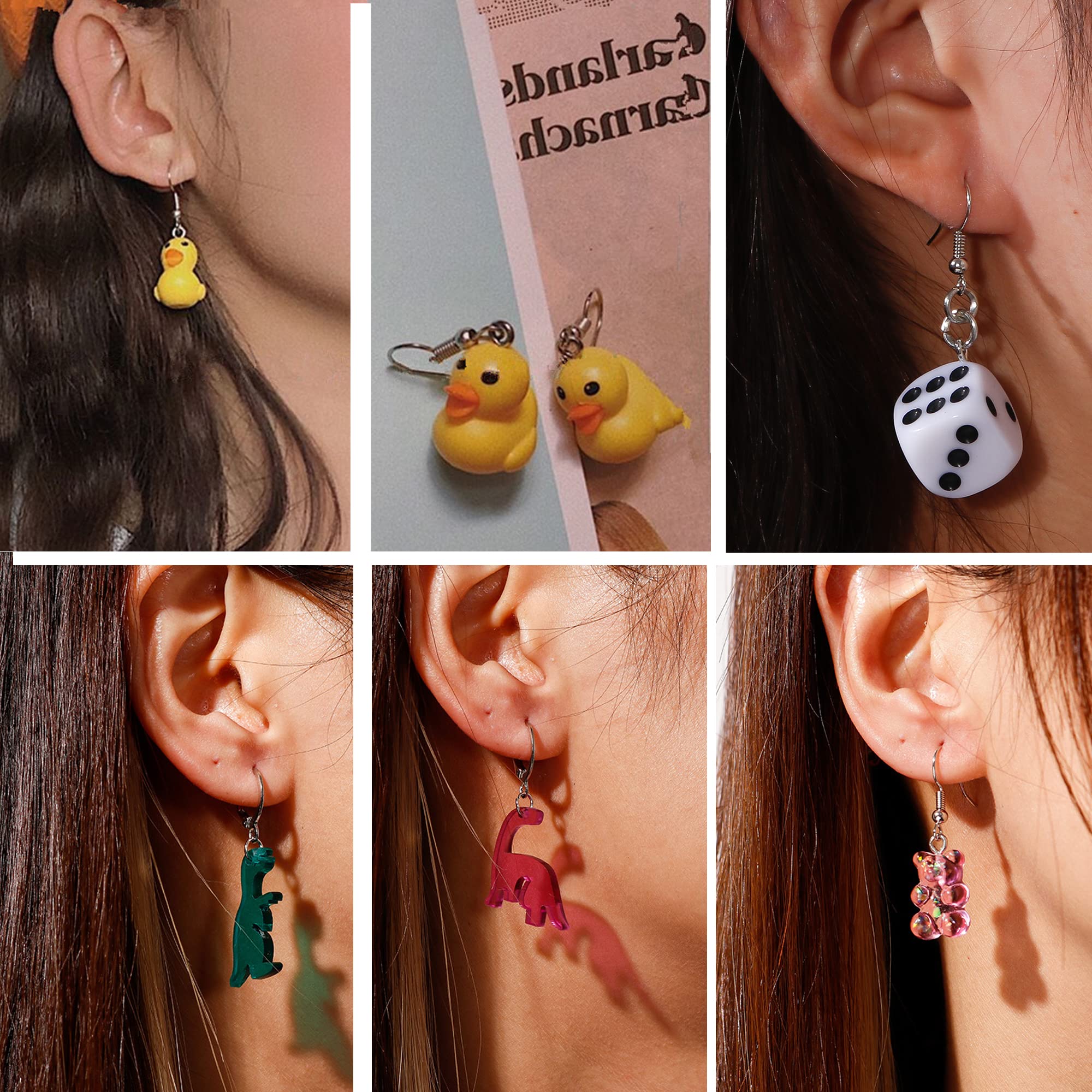 30-40 Pairs Whimsical Cute Funny Earrings - Gummy Bear, Duck, Mushroom, Fruit & Flower Dangle Drop Earrings for Women | Trendy Aesthetic Food & Animal Earrings Bulk Set | Perfect for Parties, Gifts & Everyday Fashion Accessories